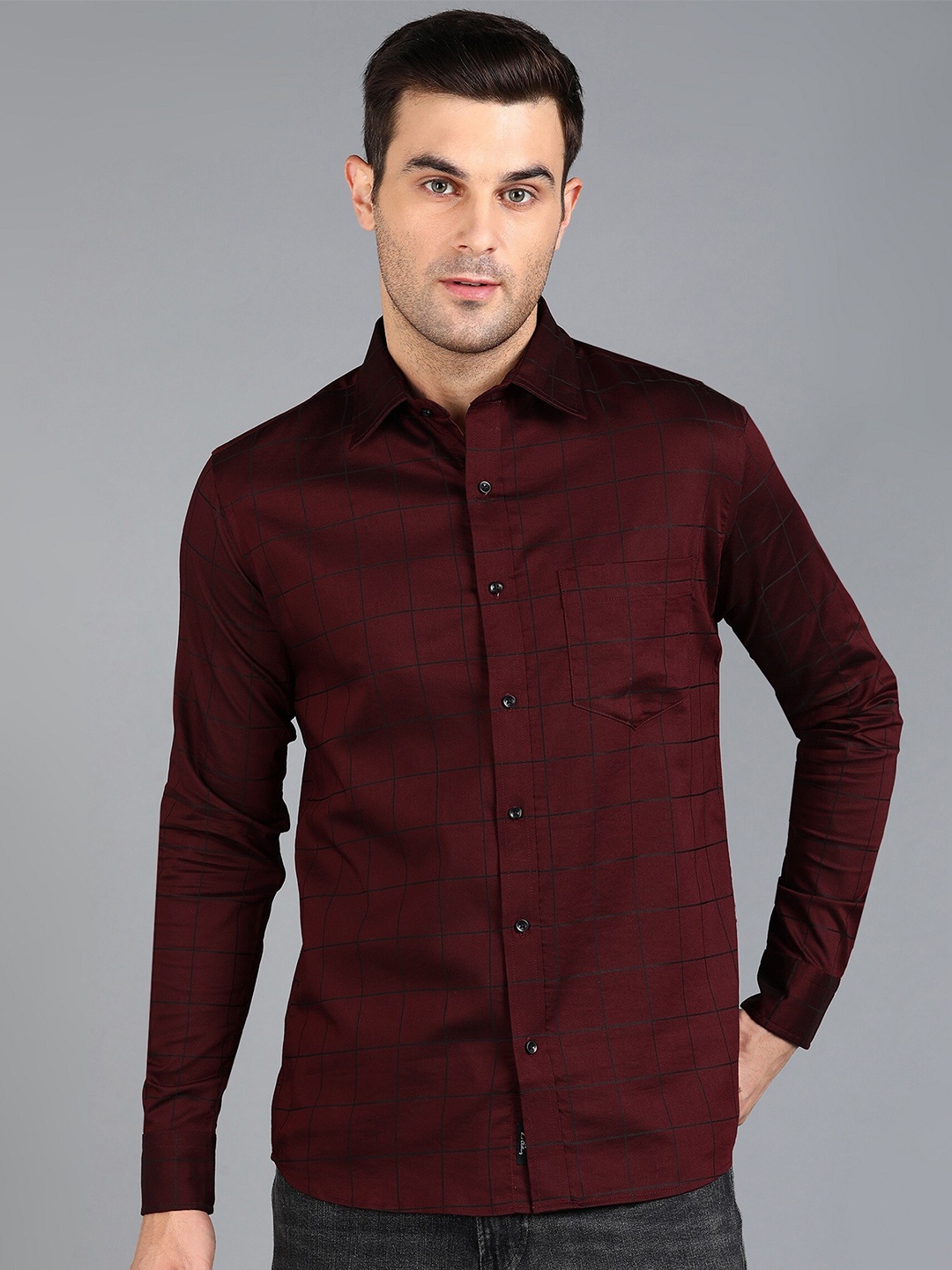 

ZNX Clothing Premium Slim Fit Checked Cotton Casual Shirt, Red