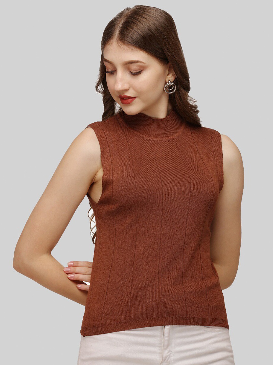 

KeepCart High Neck Sleeveless Top, Brown