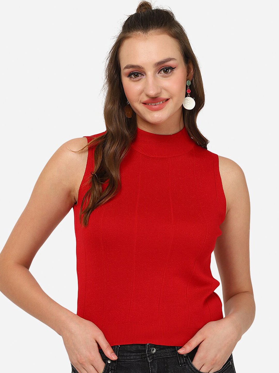 

KeepCart High Neck Sleeveless Top, Red