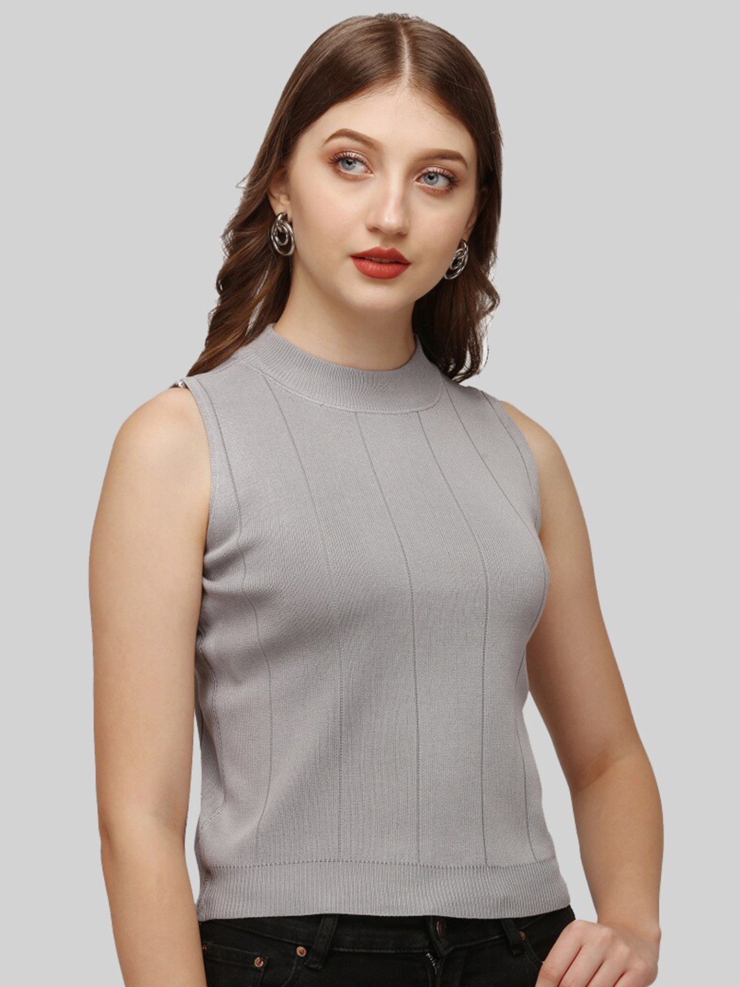

KeepCart Striped Round Neck Sleeveless Top, Grey