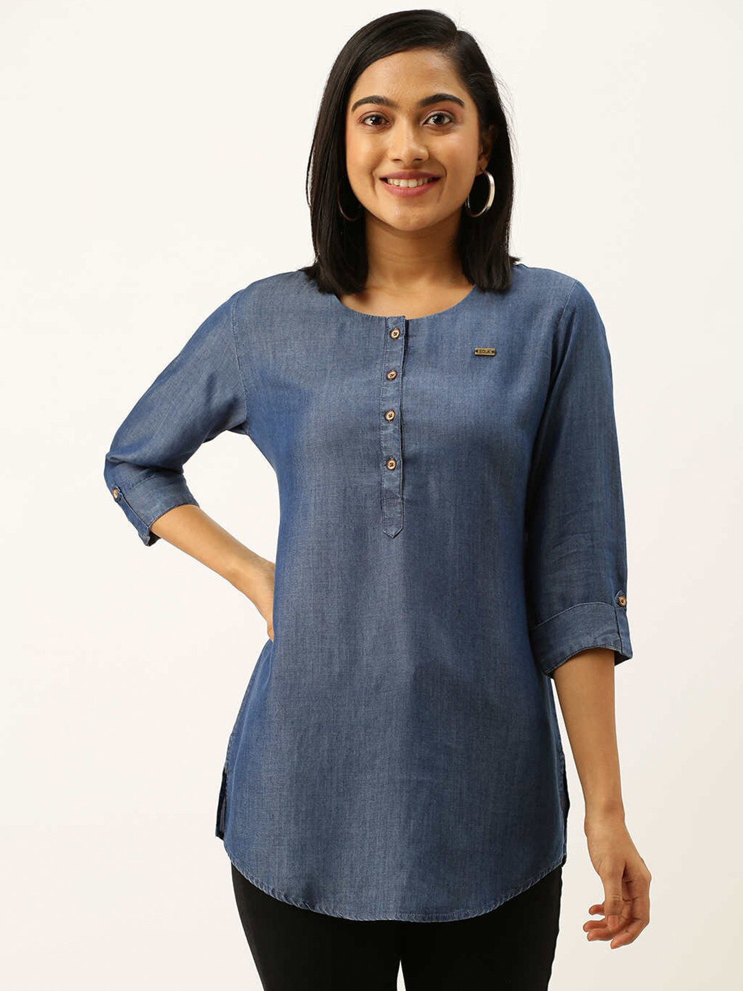 

ZOLA Blue Round Neck Denim Cotton Tunic