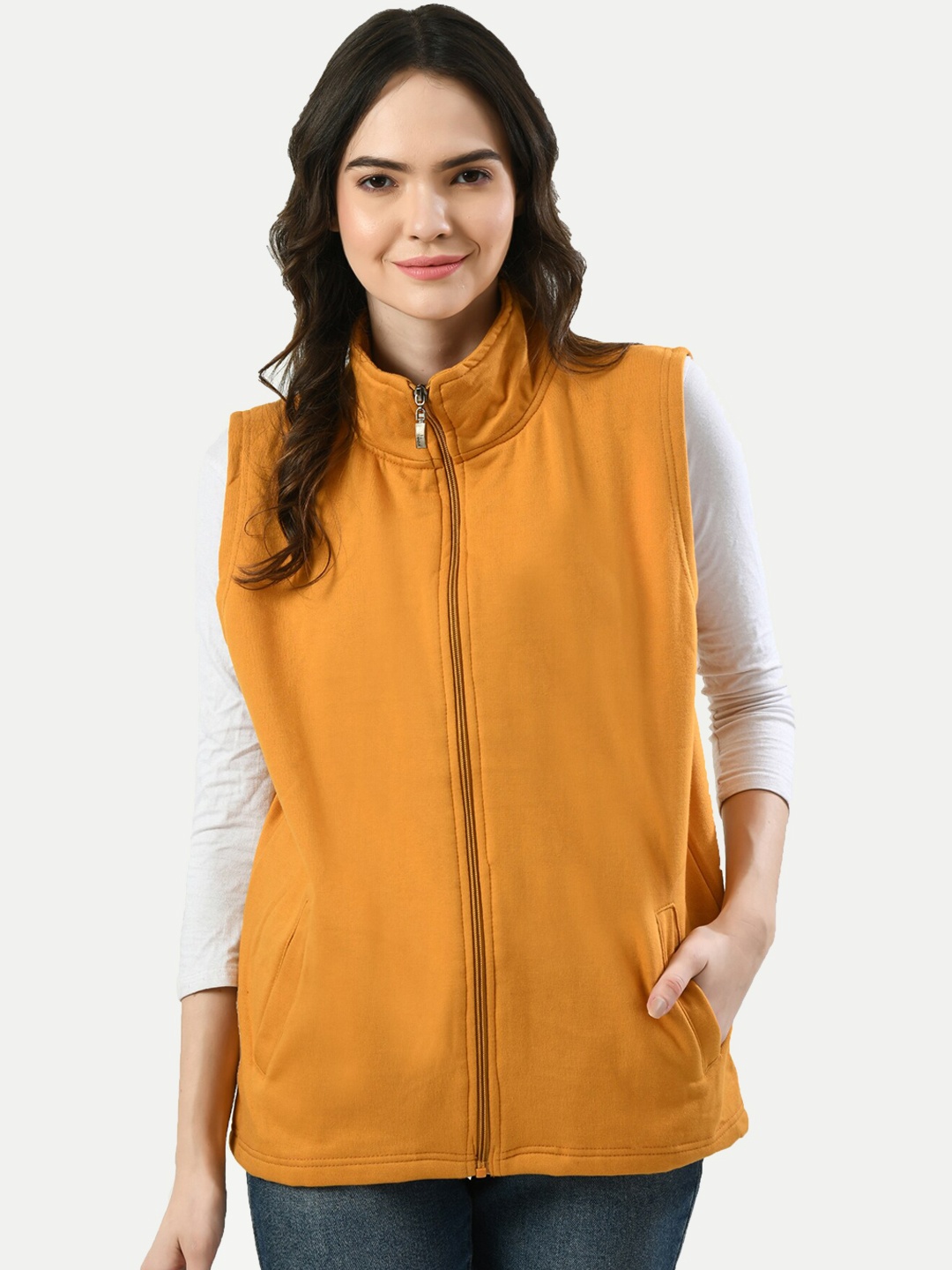 

IndiWeaves Mock Collar Sleeveless Sweater Vest, Yellow