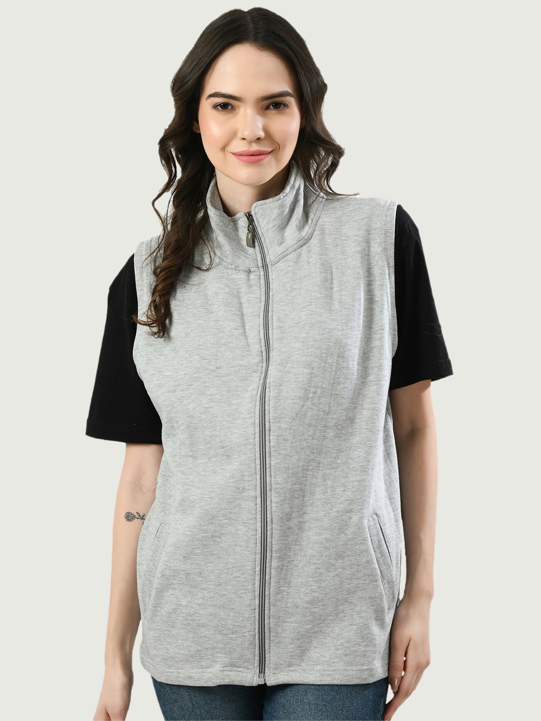 

IndiWeaves Mock Collar Sleeveless Sweater Vest, Grey