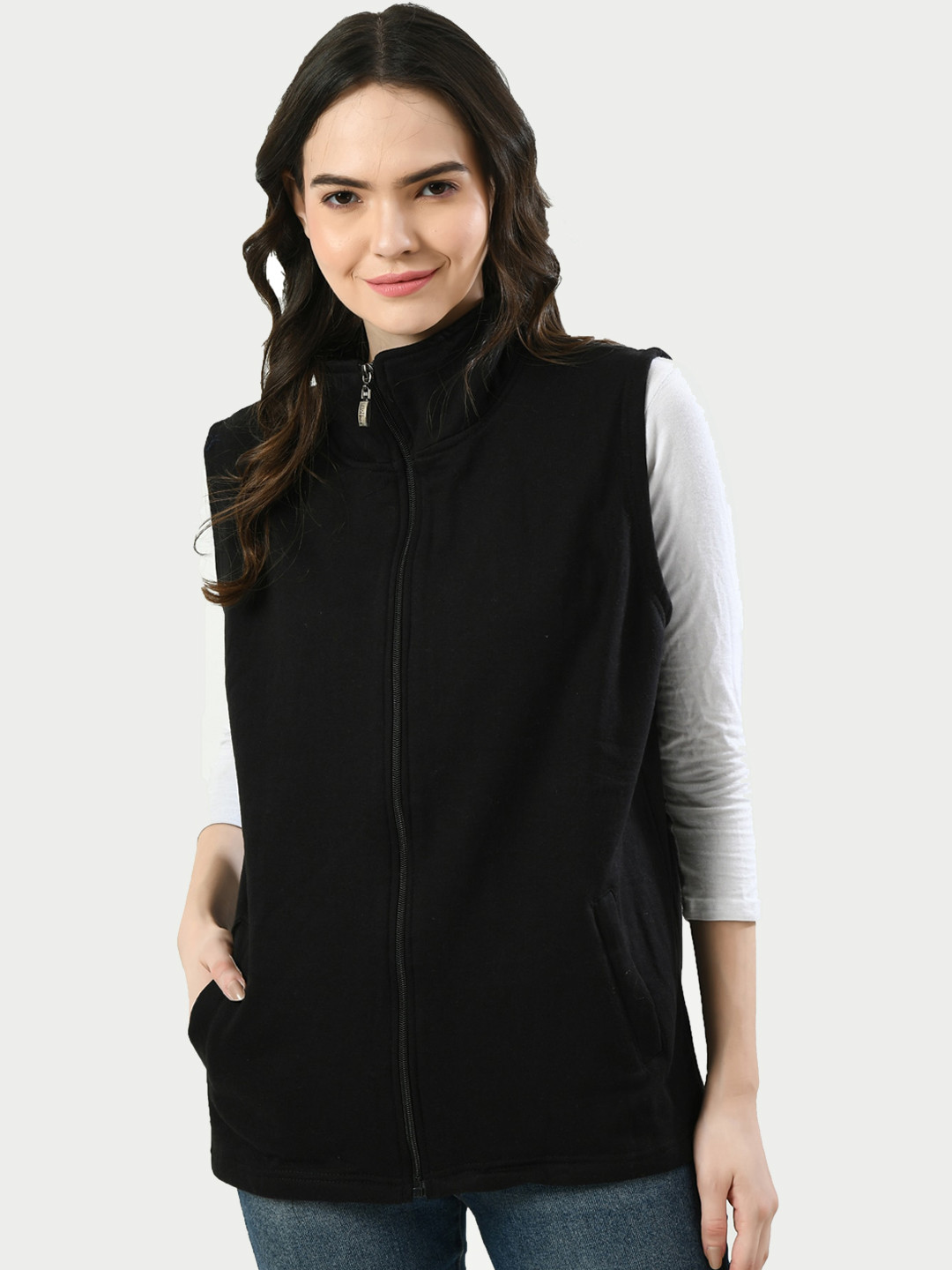 

IndiWeaves Mock Collar Sleeveless Sweater Vest, Black