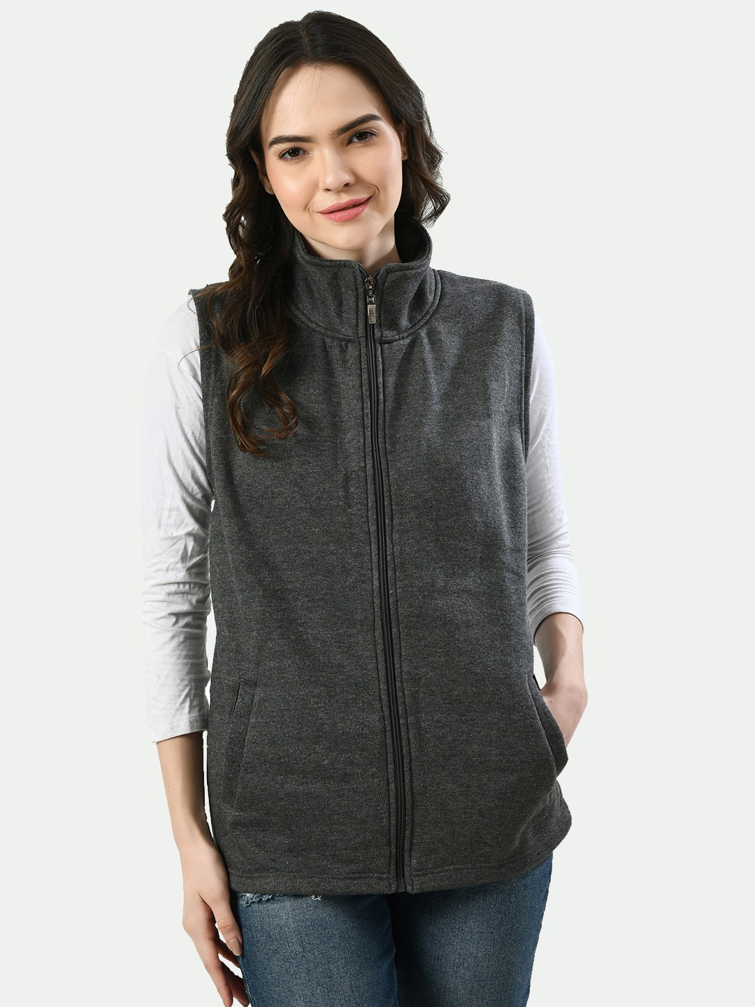 

IndiWeaves Mock Collar Sleeveless Sweater Vest, Charcoal