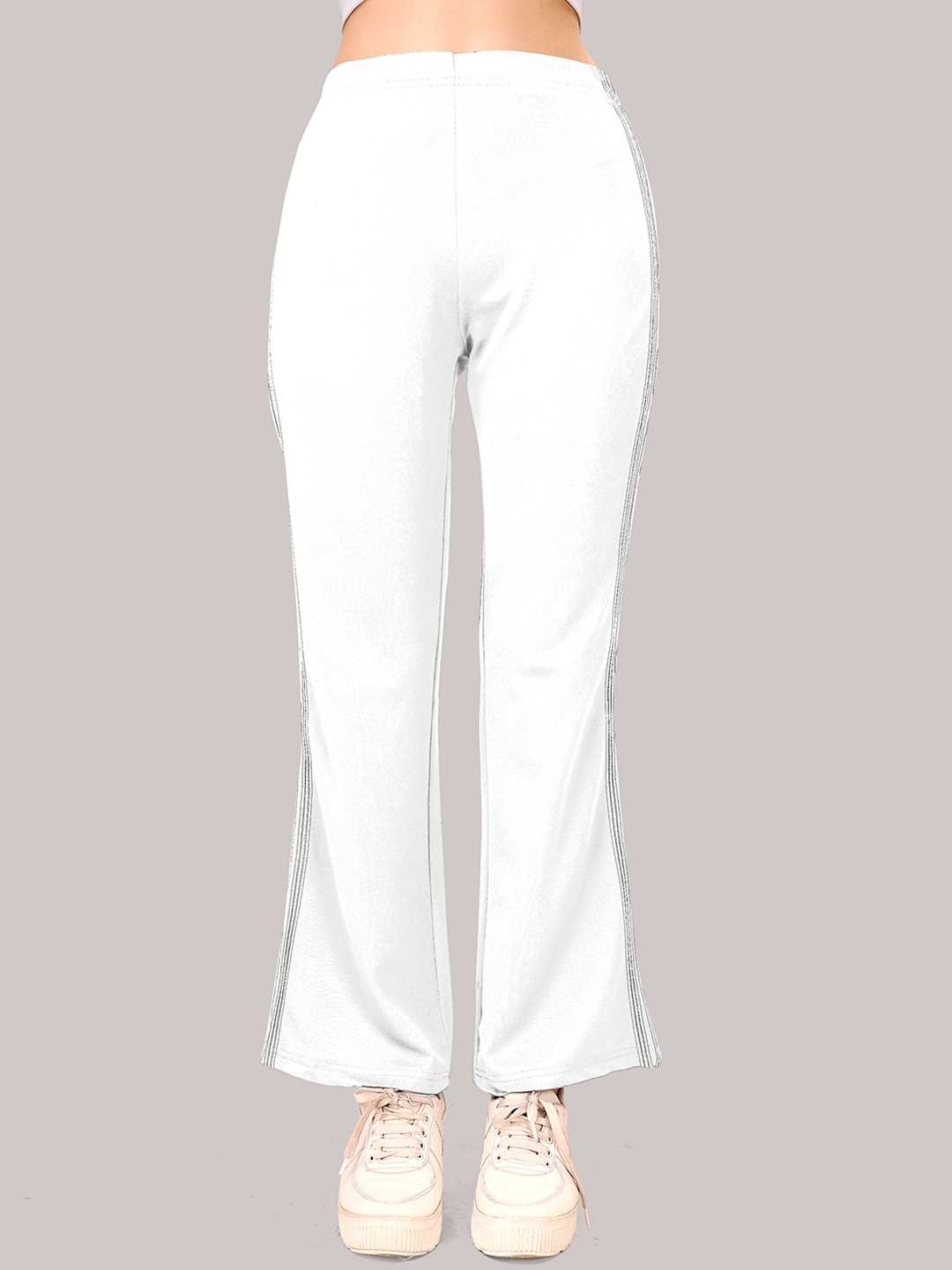 

WESTHOOD Women Side Stripes Relaxed Flared High-Rise Bootcut Trousers, White