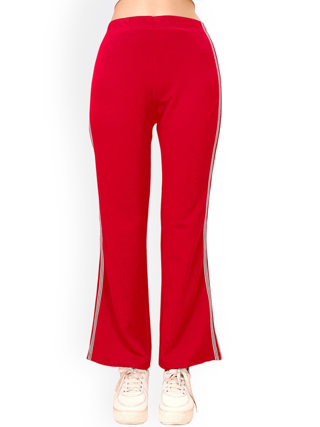

WESTHOOD Women Side Stripes Relaxed Flared High-Rise Bootcut Trousers, Red