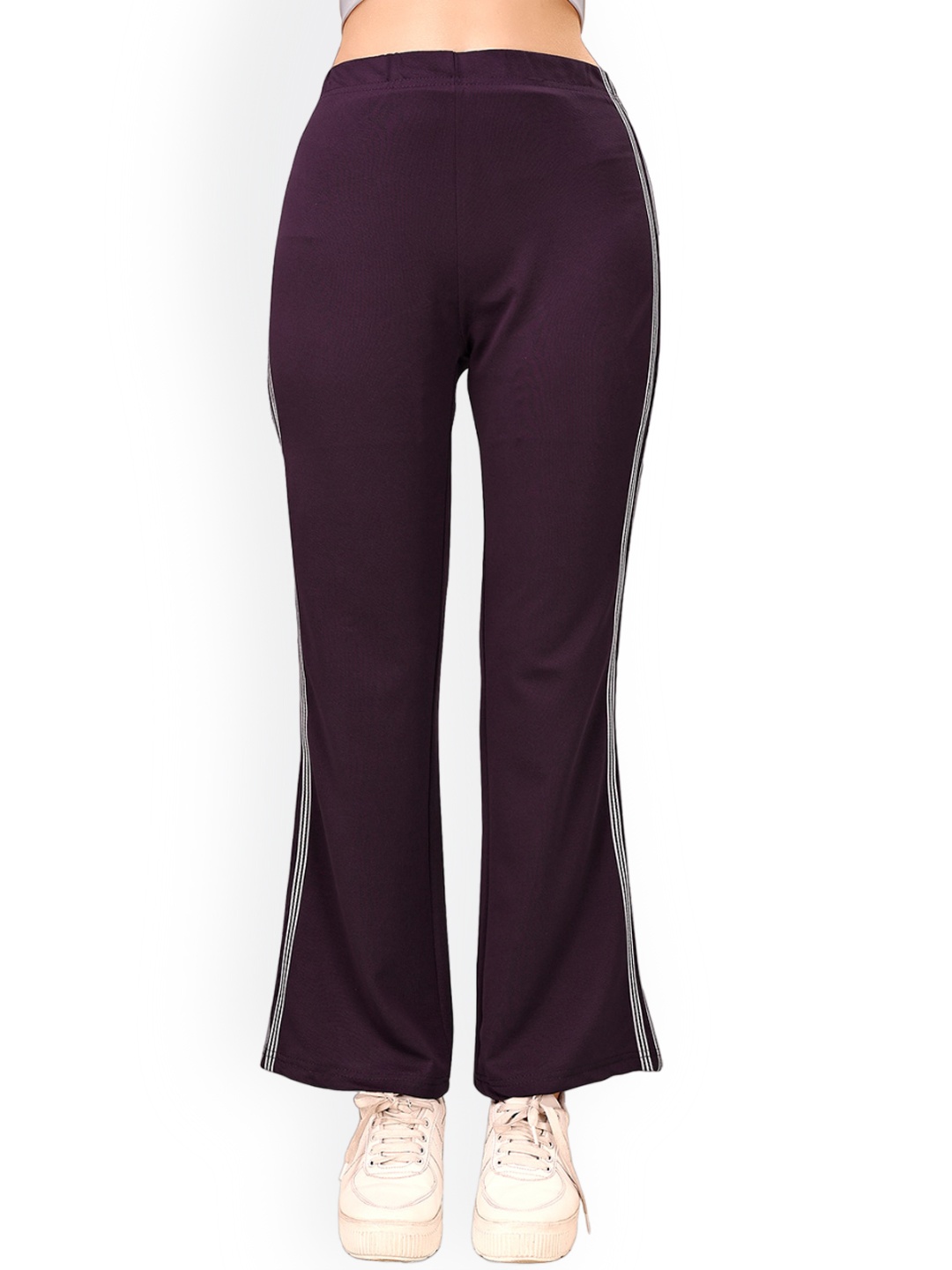 

WESTHOOD Women Side Stripes Relaxed Flared High-Rise Bootcut Trousers, Purple