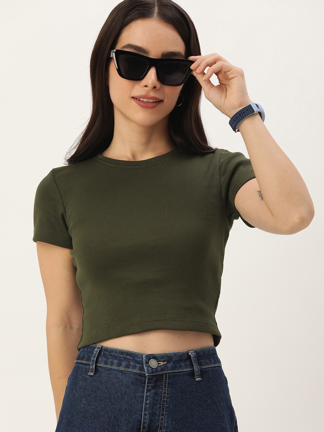 

Harvard Round Neck Crop T-shirt, Olive