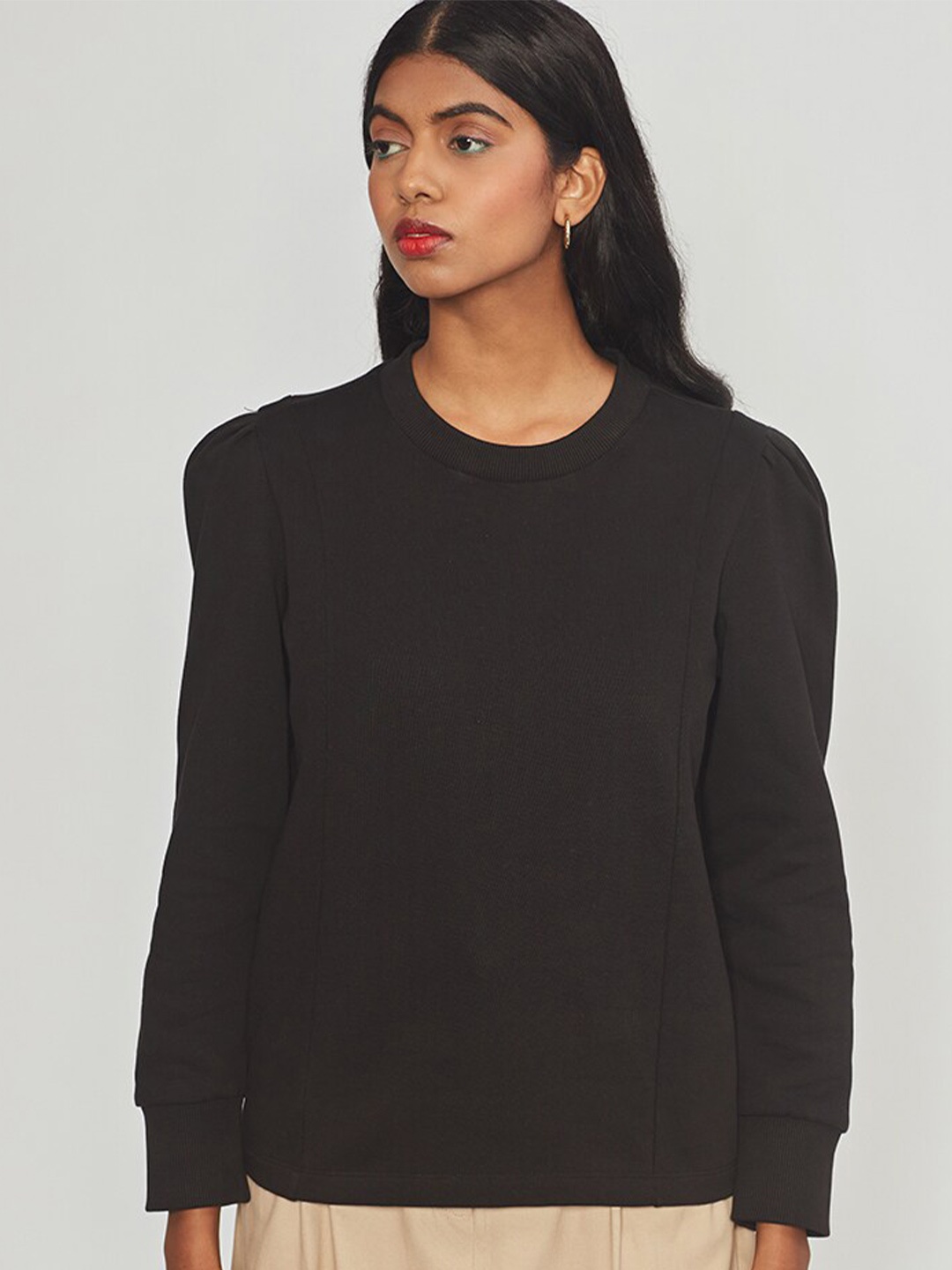 

Bhaane Pure Cotton Pullover Sweatshirt, Black