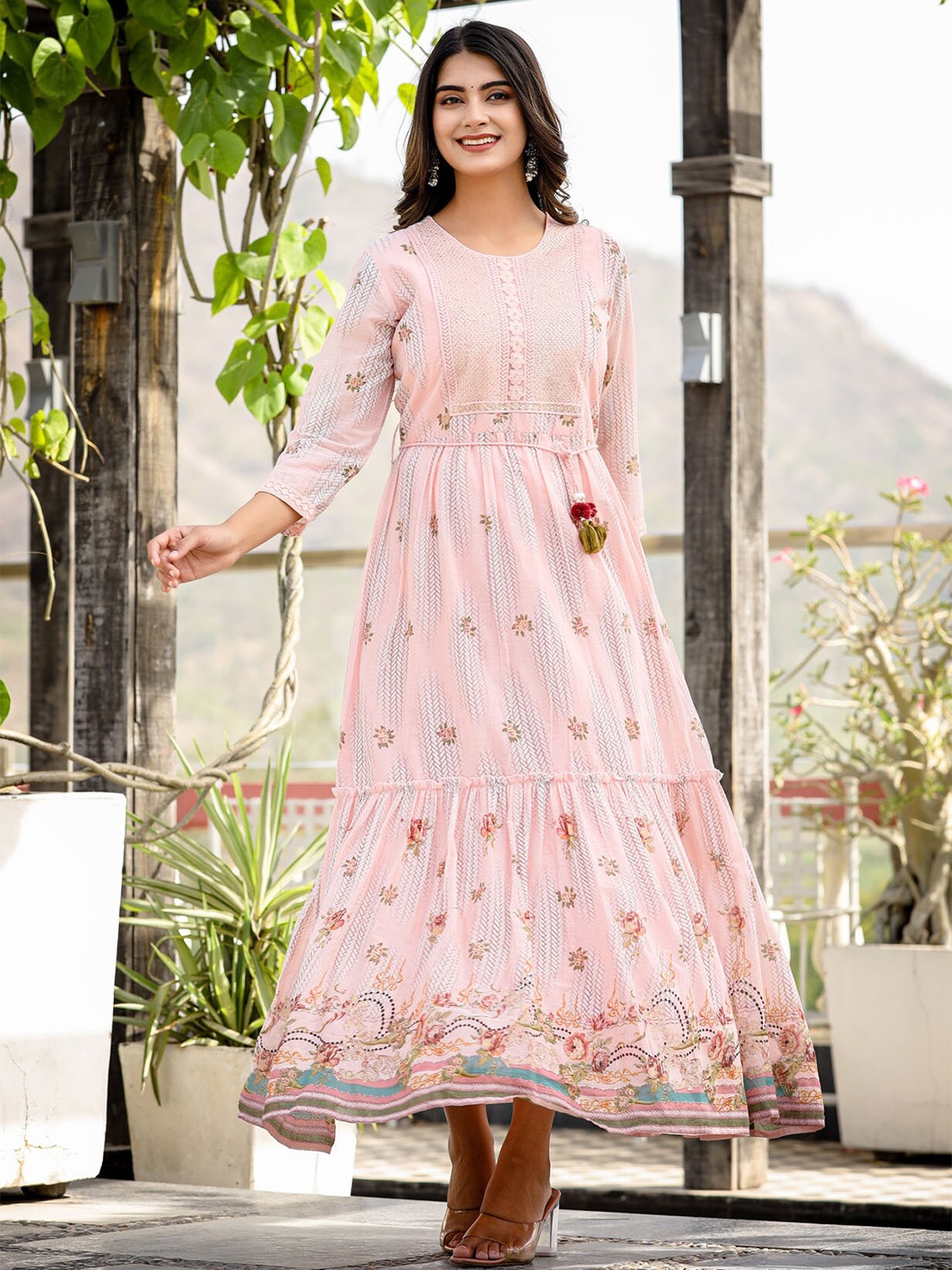

FASHION DWAR Floral Printed Maxi Dress With Belt, Pink
