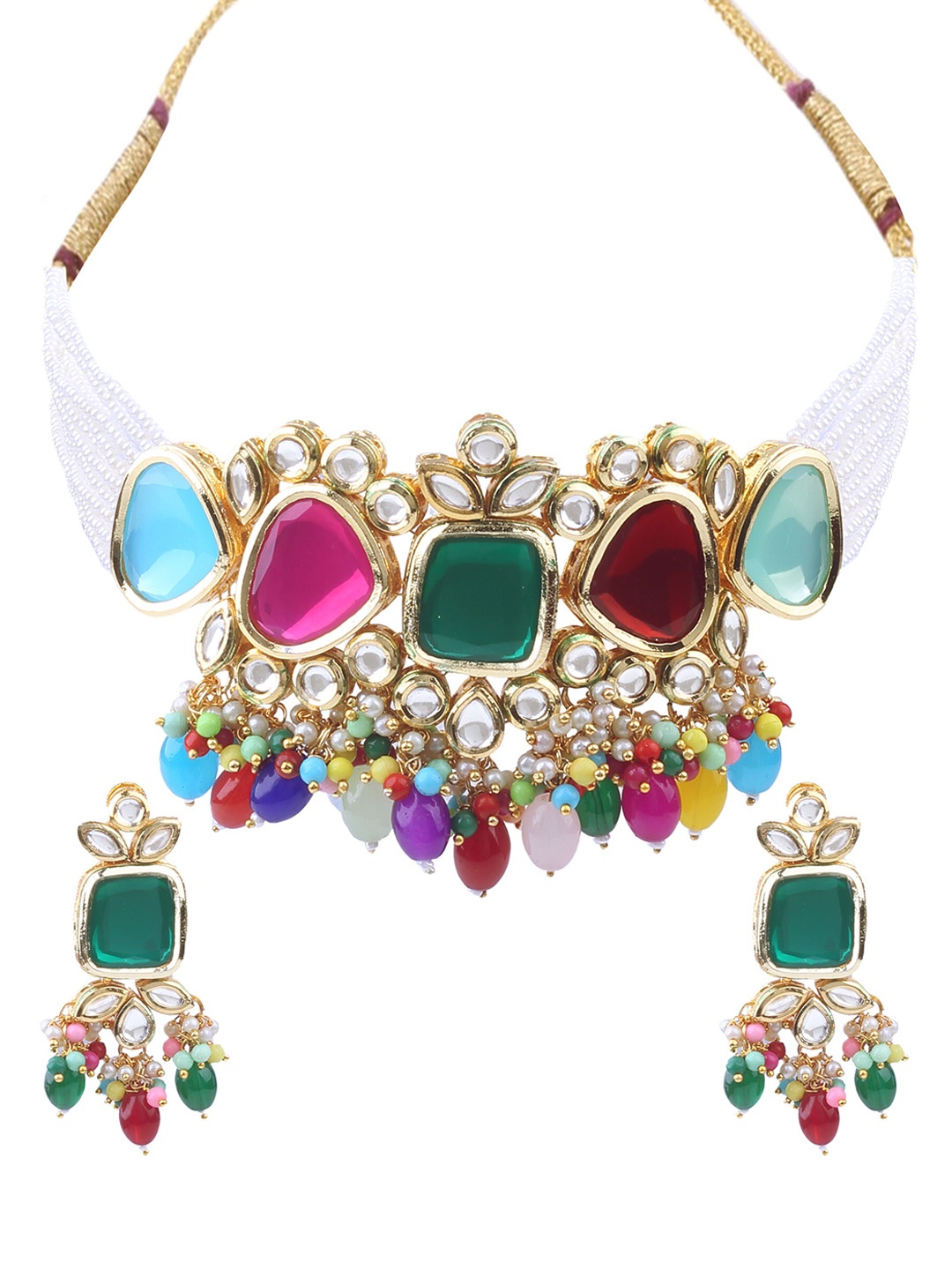 

AASHISH IMITATION Gold-Plated Kundan-Studded & Pearl Beaded Jewellery Set