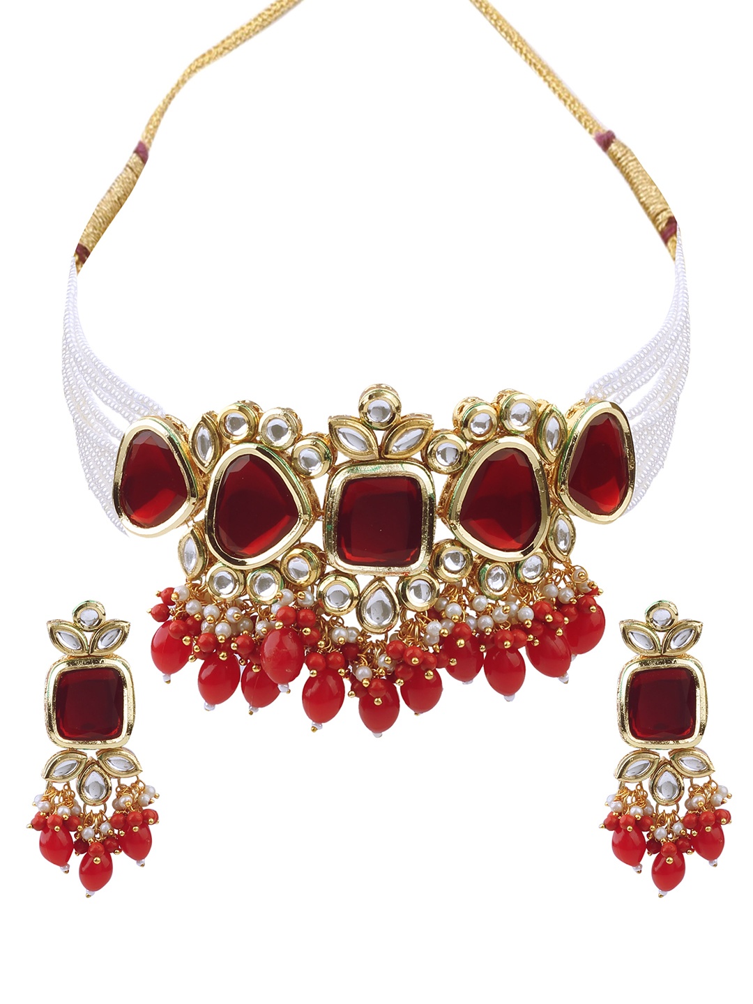 

AASHISH IMITATION Gold-Plated Kundan-Studded & Pearl Beaded Jewellery Set