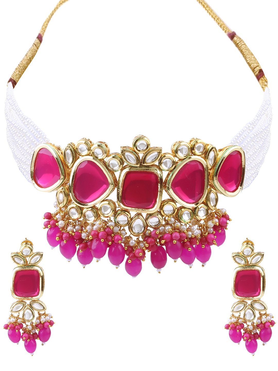 

AASHISH IMITATION Gold-Plated Kundan-Studded & Pearl Beaded Jewellery Set