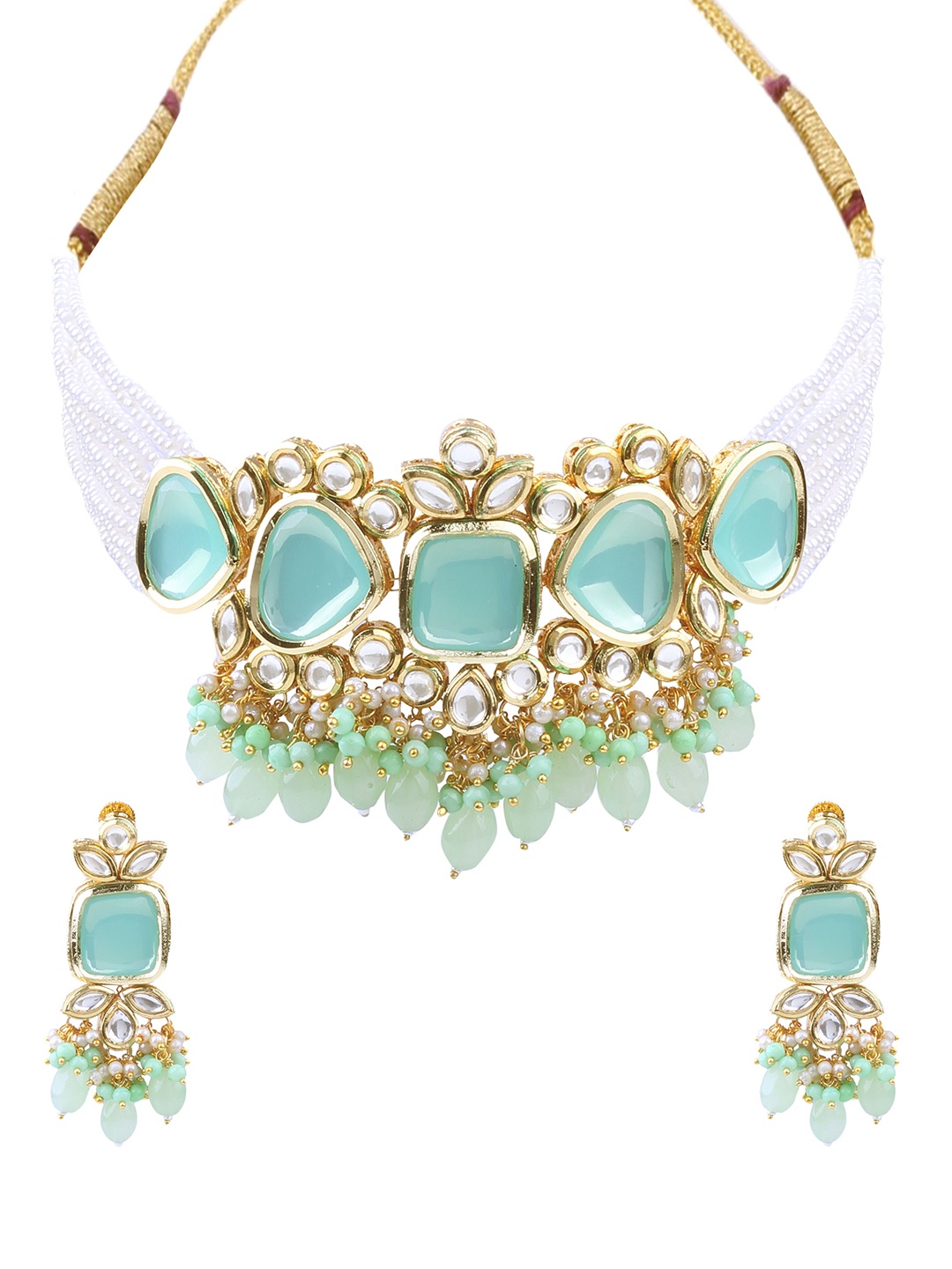 

AASHISH IMITATION Gold-Plated Kundan-Studded & Pearl Beaded Jewellery Set