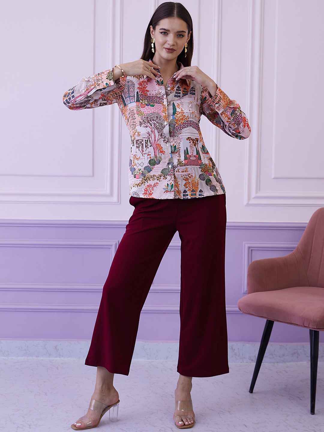 

Athena Women Mid Rise Easy Wash Parallel Trousers, Maroon