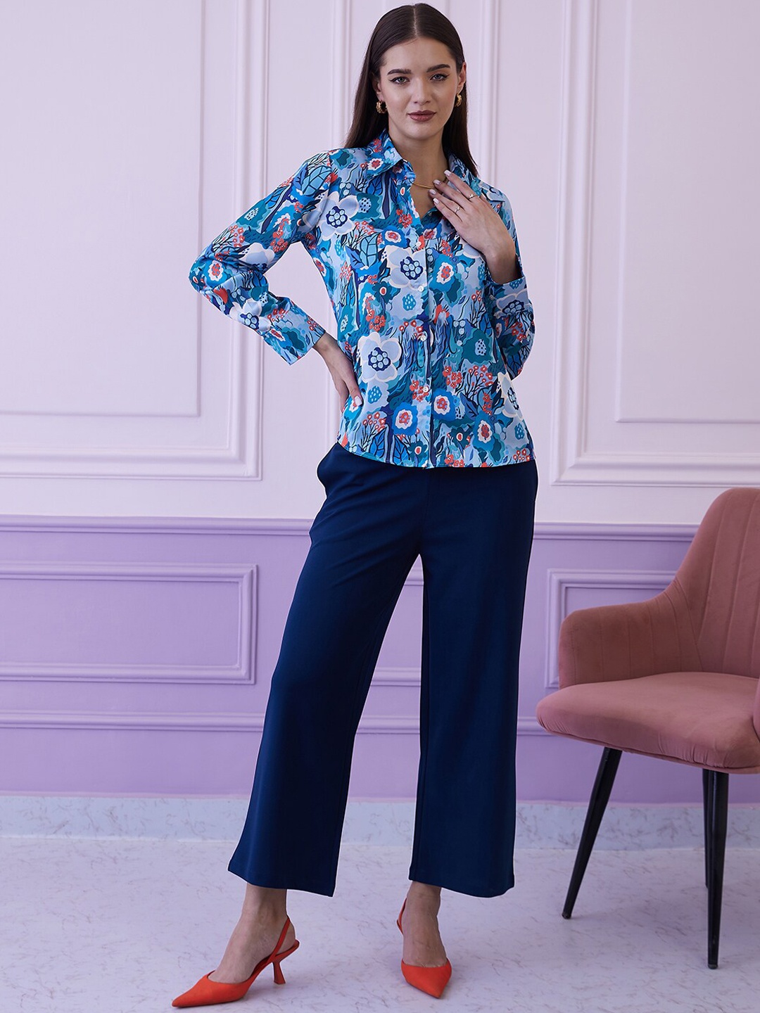 

Athena Women Teal Blue Mid Rise Easy Wash Parallel Trousers