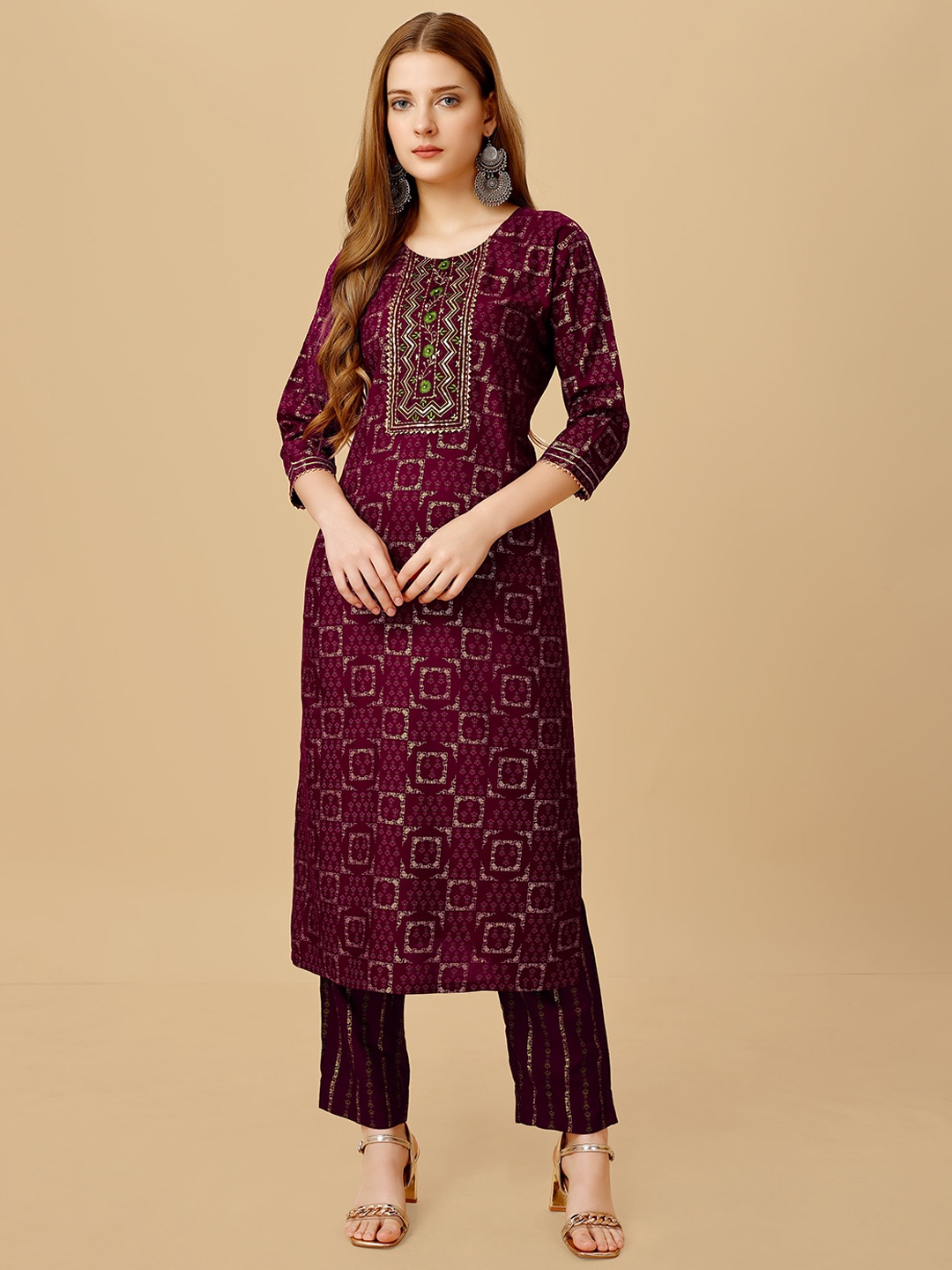 

BAPS Ethnic Motifs Printed Gotta Patti Kurta With Trousers, Purple