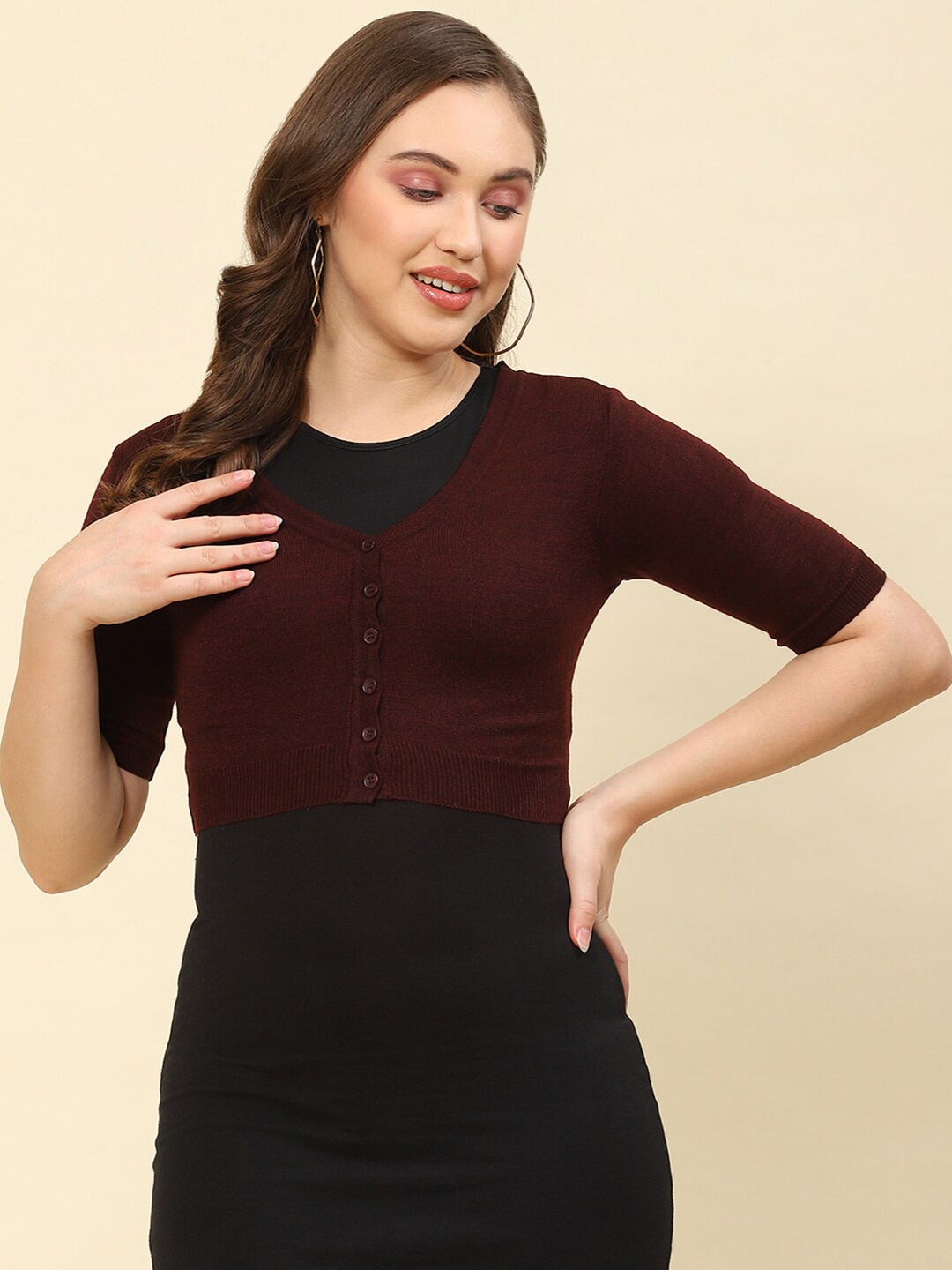 

Monte Carlo V-Neck Woollen Crop Cardigan, Maroon