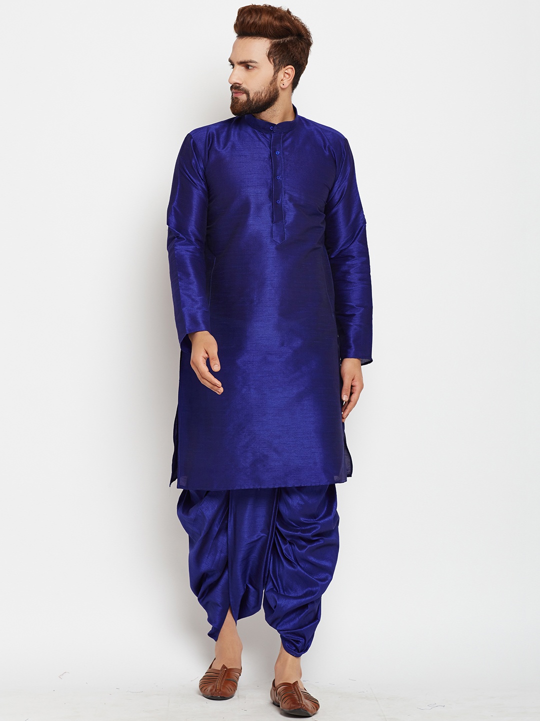 

SOJANYA Men Blue Solid Kurta with Dhoti Pants