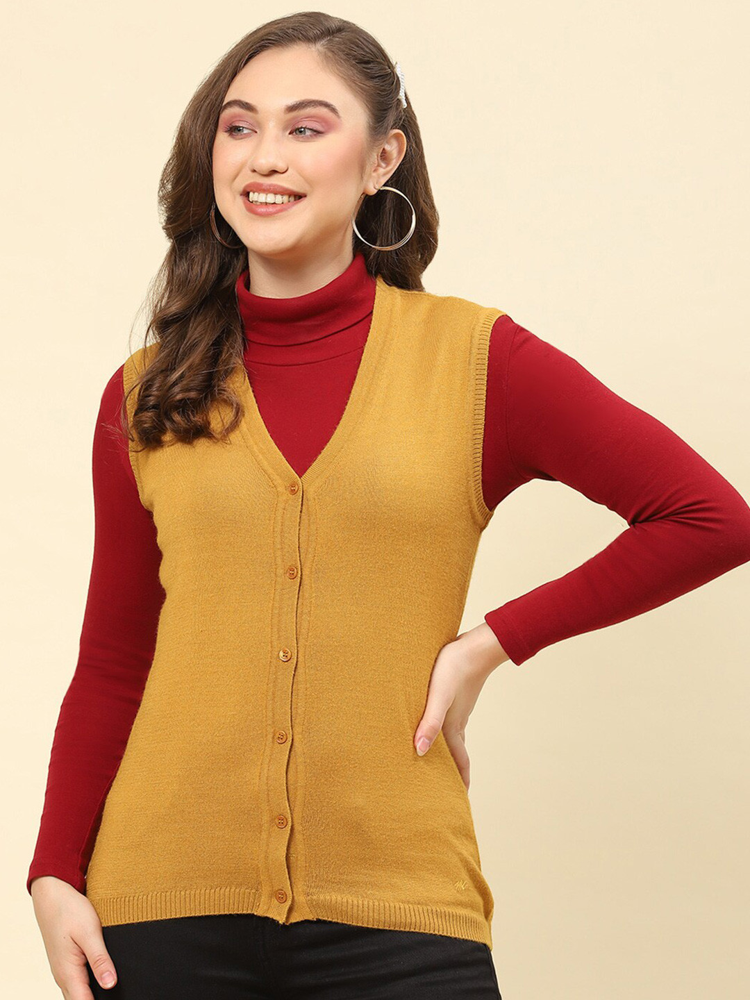 

Monte Carlo V-Neck Sleeveless Cardigan, Mustard