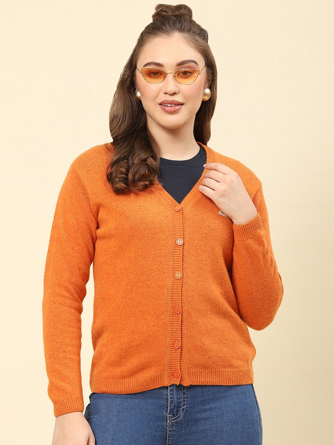 

Monte Carlo V-Neck Woollen Cardigan, Orange