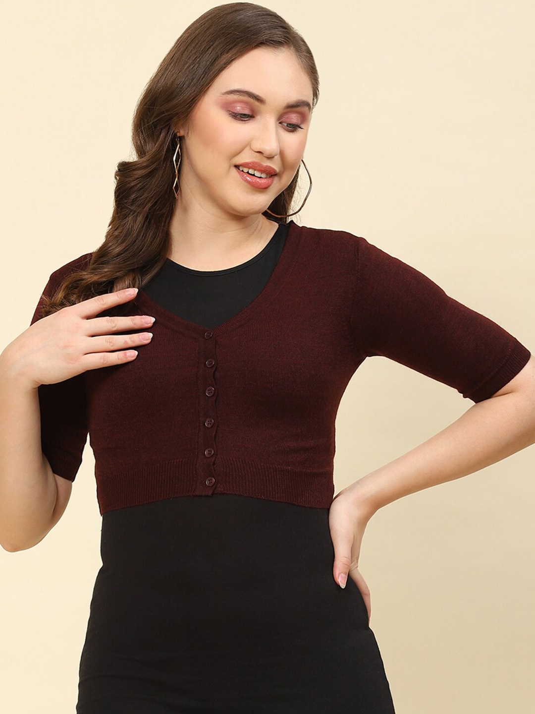 

Monte Carlo V-Neck Woollen Crop Cardigan, Maroon