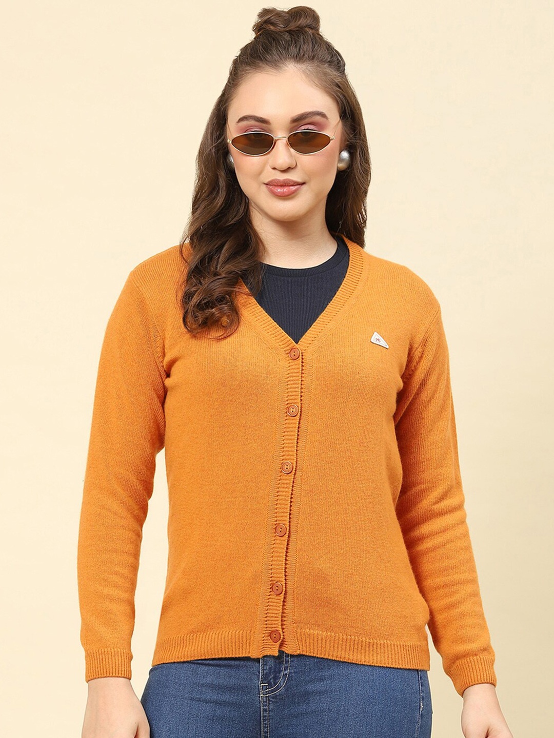 

Monte Carlo V-Neck Woollen Cardigan, Mustard