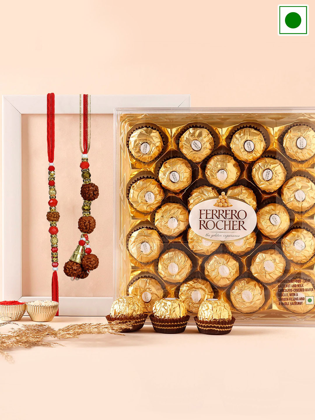 

TIED RIBBONS Set of 2 Lumba Rakhi with Chocolate Combo Gift Pack, Gold