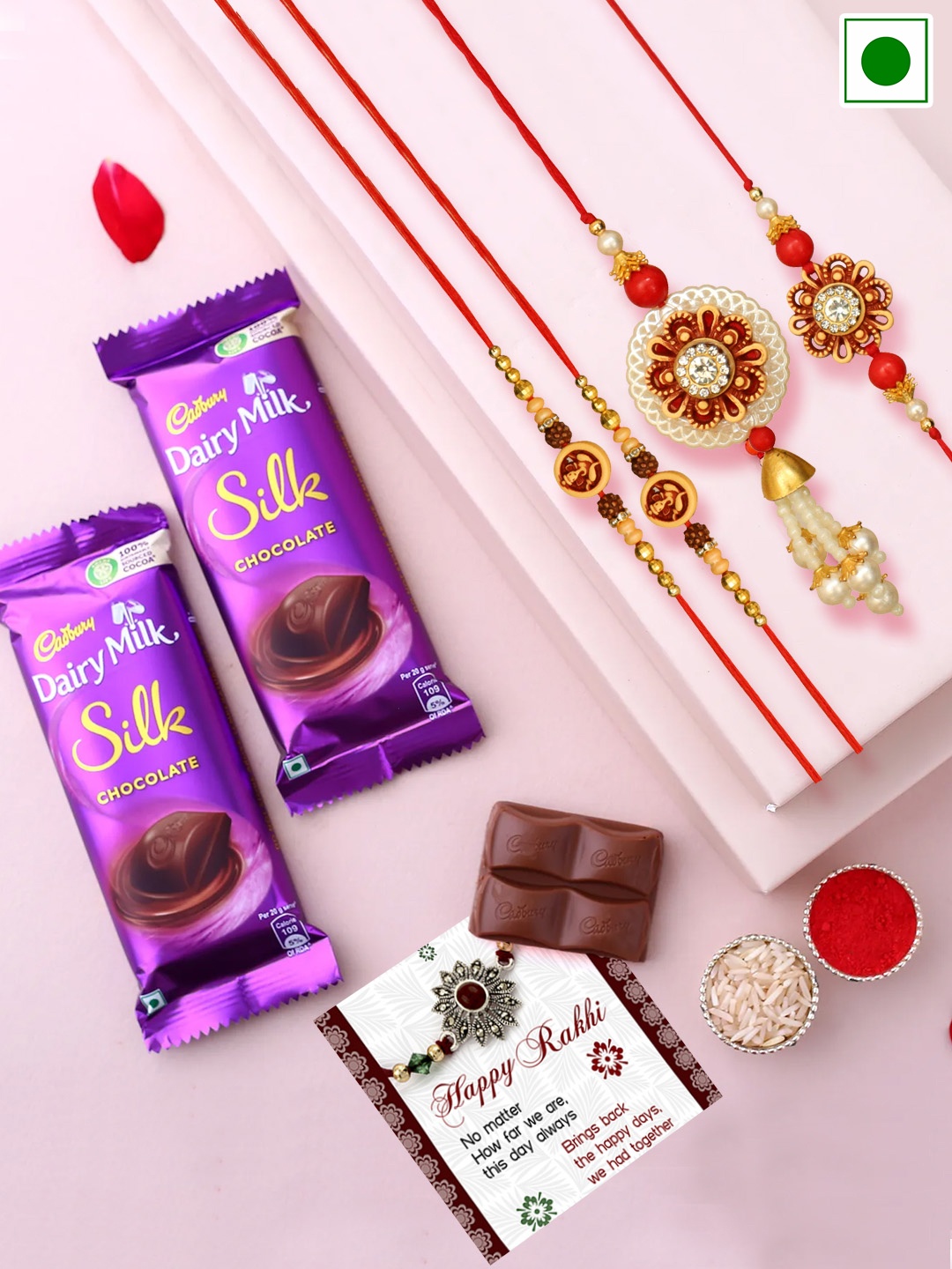 

TIED RIBBONS Set of 4 Family Rakhi with Dairy Milk Chocolate Combo Gift Pack, Gold