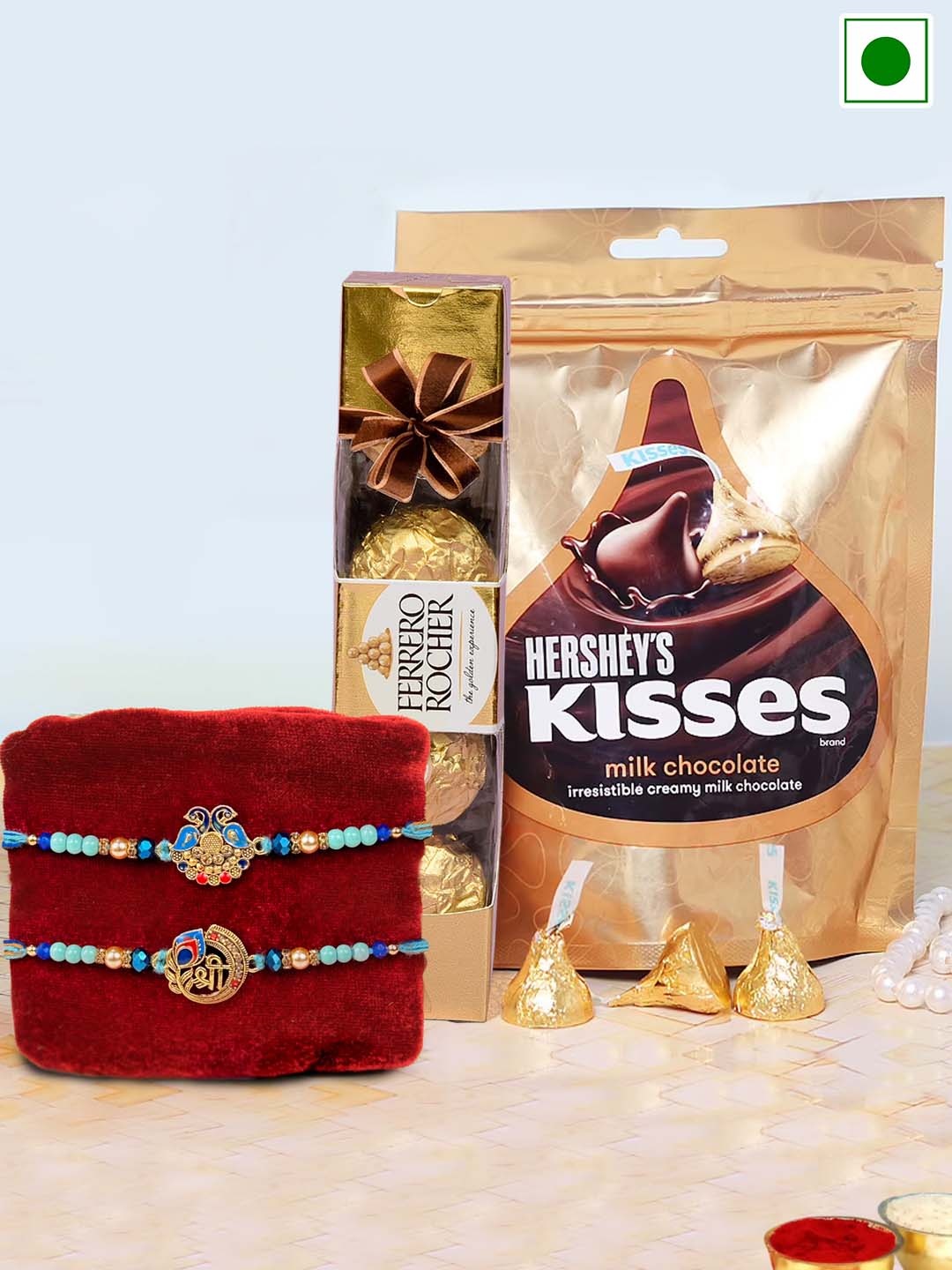 

TIED RIBBONS Set of 2 Rakhi with Chocolates Combo Gift Pack, Gold