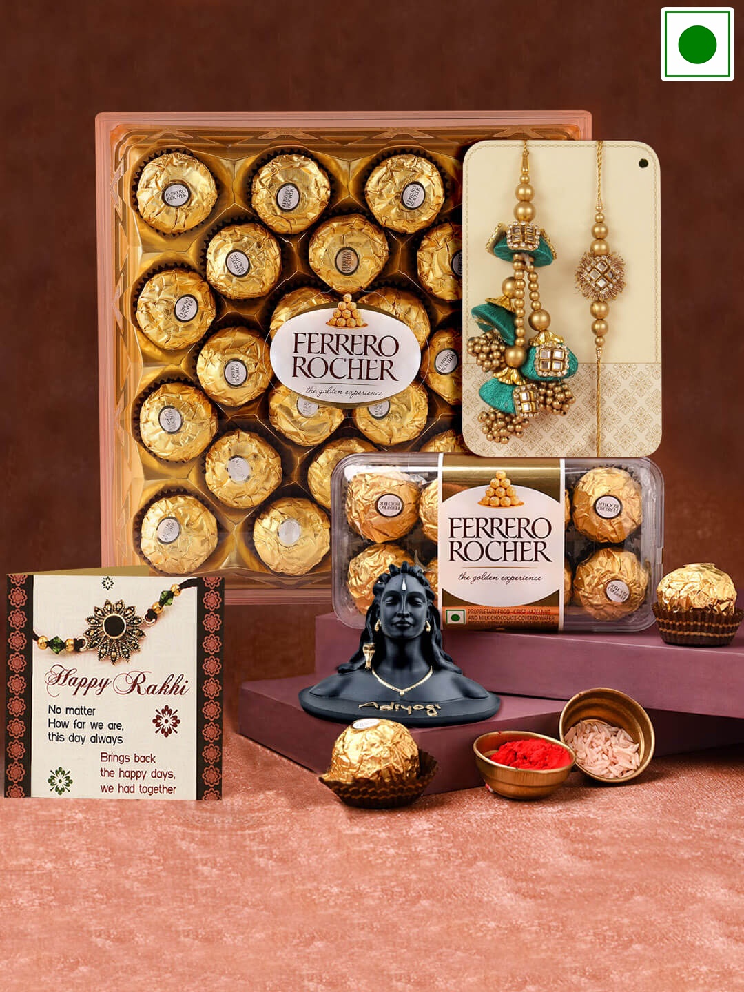 

TIED RIBBONS Set Of 2 Rakhis & Chocolates With Lord Shiva Idol Gift Set, Gold