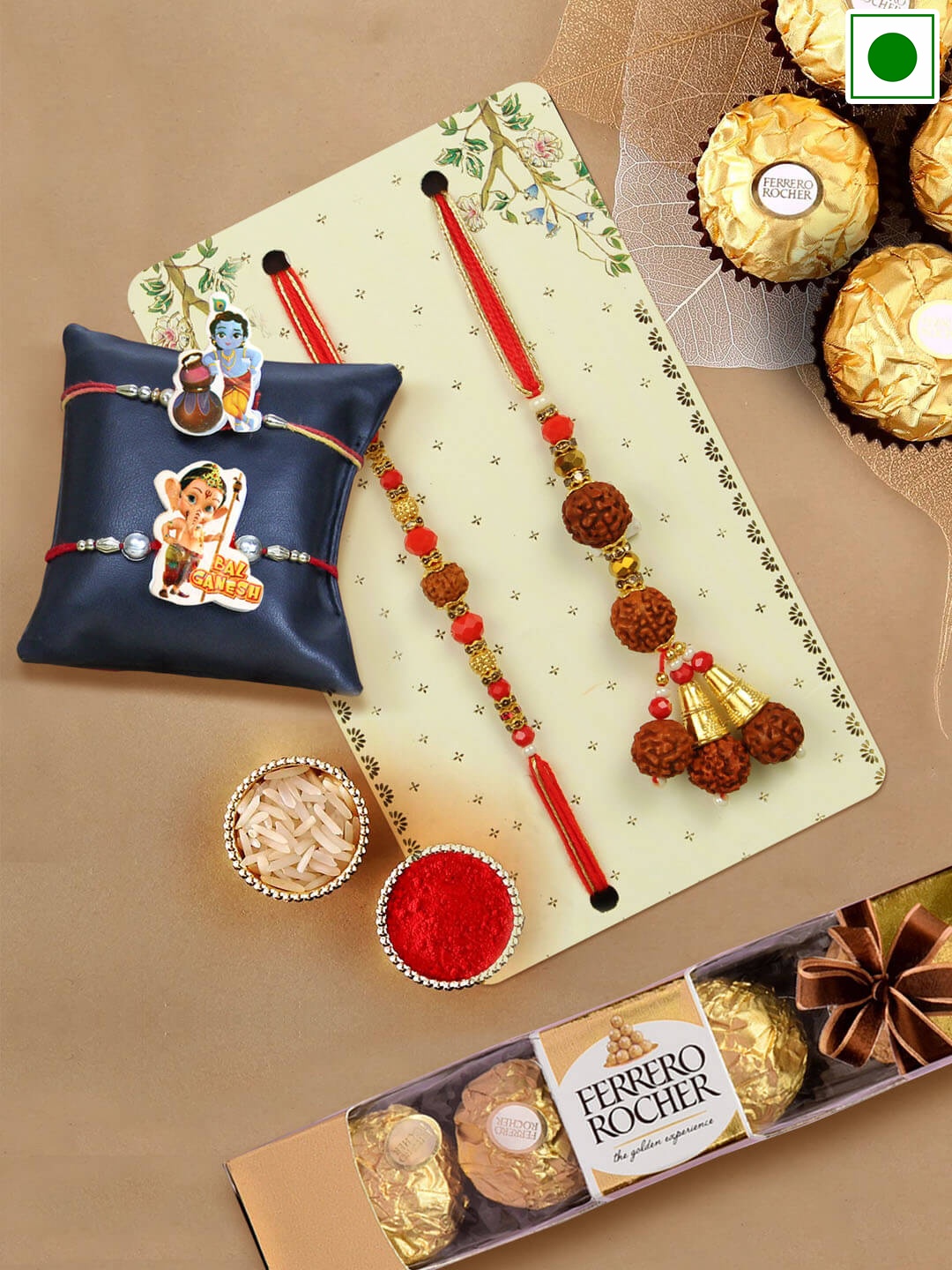 

TIED RIBBONS Set Of 4 Family Rakhi With Ferrero Rocher Chocolate Gifts 50g, Gold