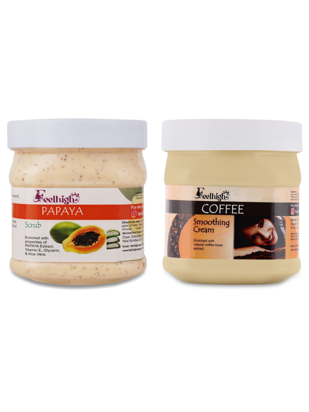 

FEELHIGH Set Of 2 Papaya Cream & Coffee Scrub 500ml Each, Multi
