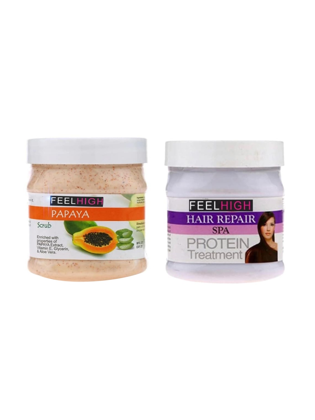 

FEELHIGH Set Of 2 Papaya Scrub & Hair Spa Cream 500ml Each, Peach