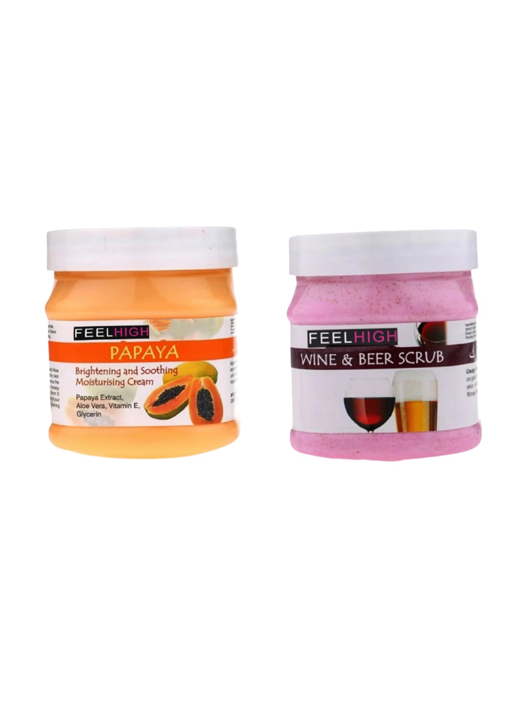 

FEELHIGH Set Of 2 Papaya Cream & Wine & Beer Scrub 500ml Each, Orange