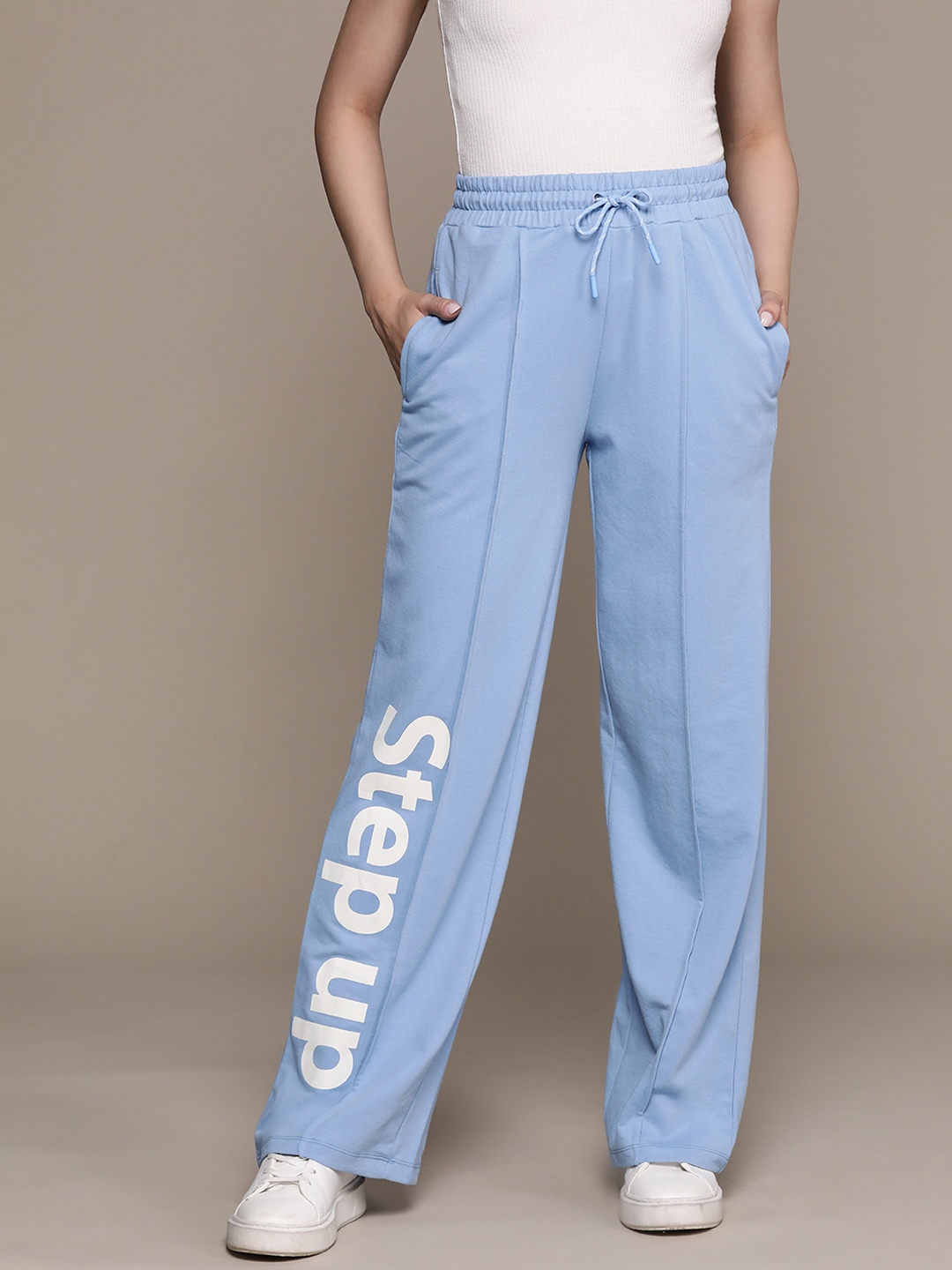 

The Roadster Lifestyle Co. Women Wide Leg Printed Track Pants, Blue