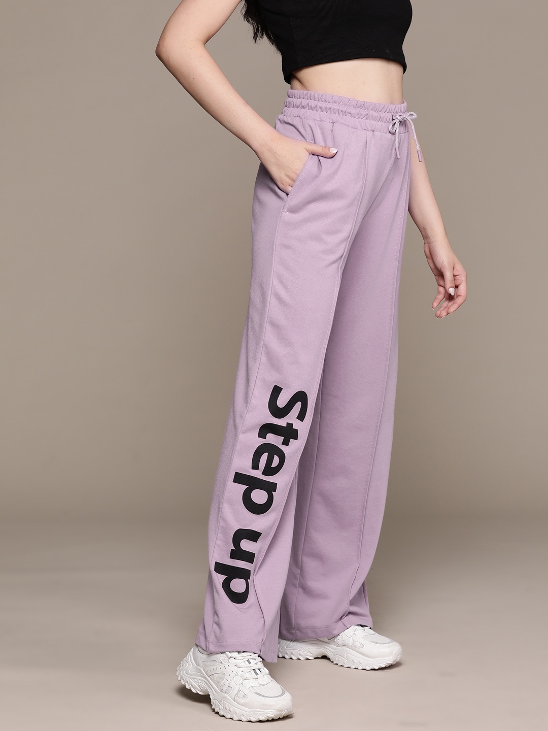 

The Roadster Lifestyle Co. RE/LAX Women Printed Pintuck Detail Wide Leg Track Pants, Lavender