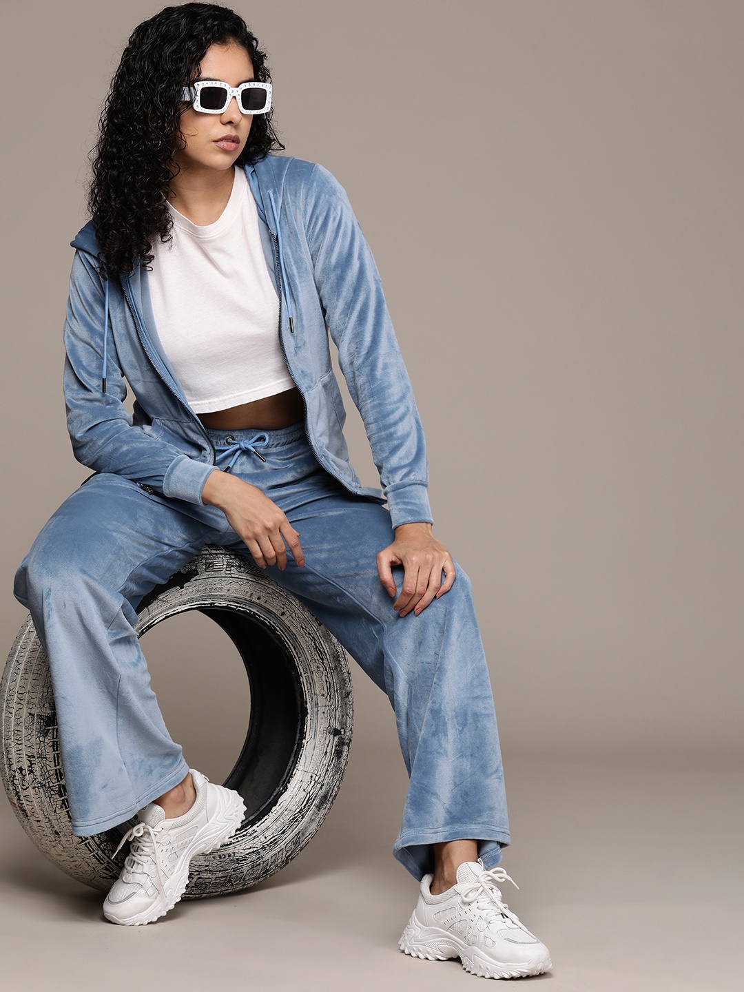

The Roadster Lifestyle Co. Straight Fit Velour Relaxed Co-Ords, Blue