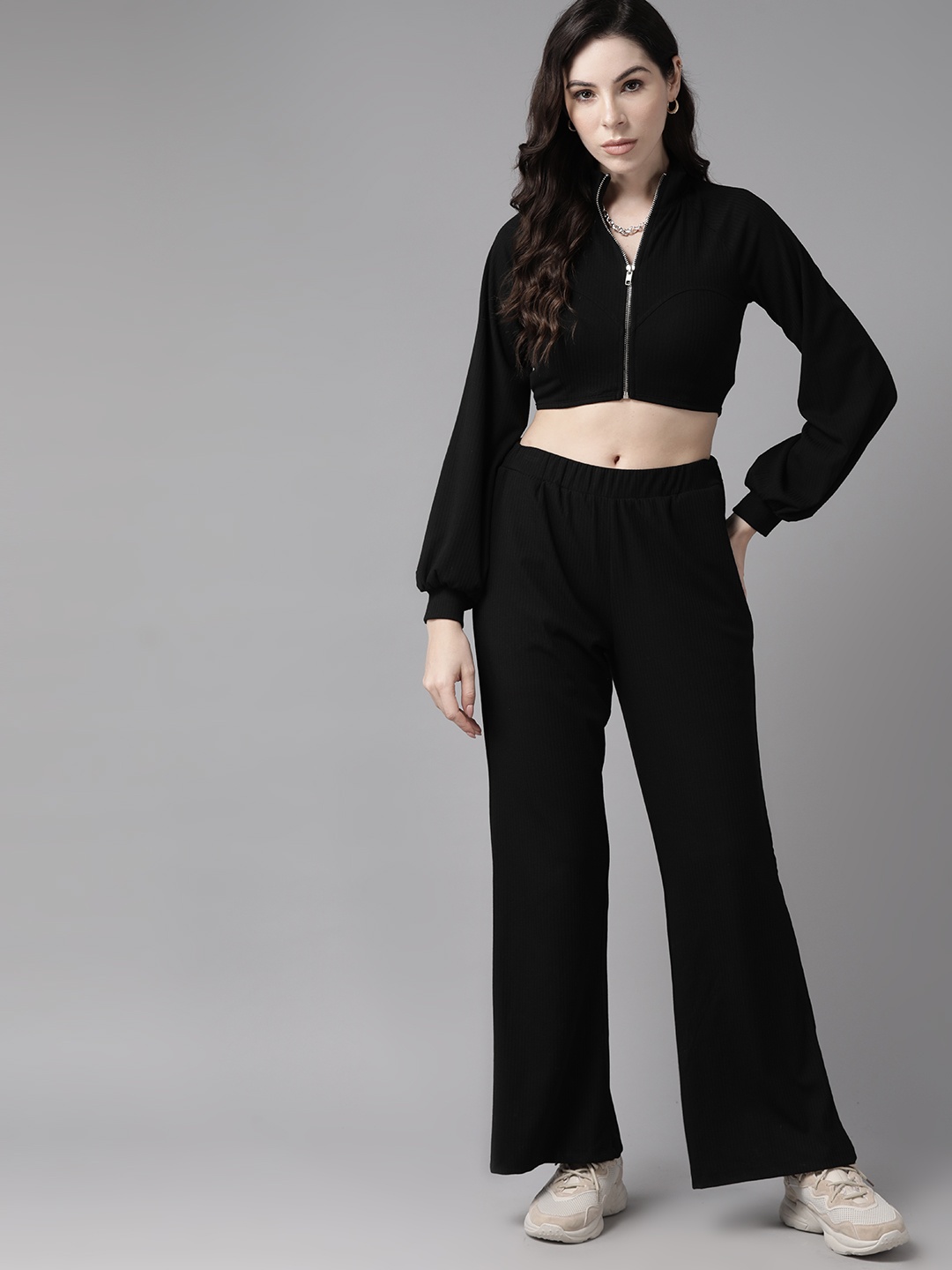 

The Roadster Lifestyle Co. Women Ribbed Co-Ords, Black