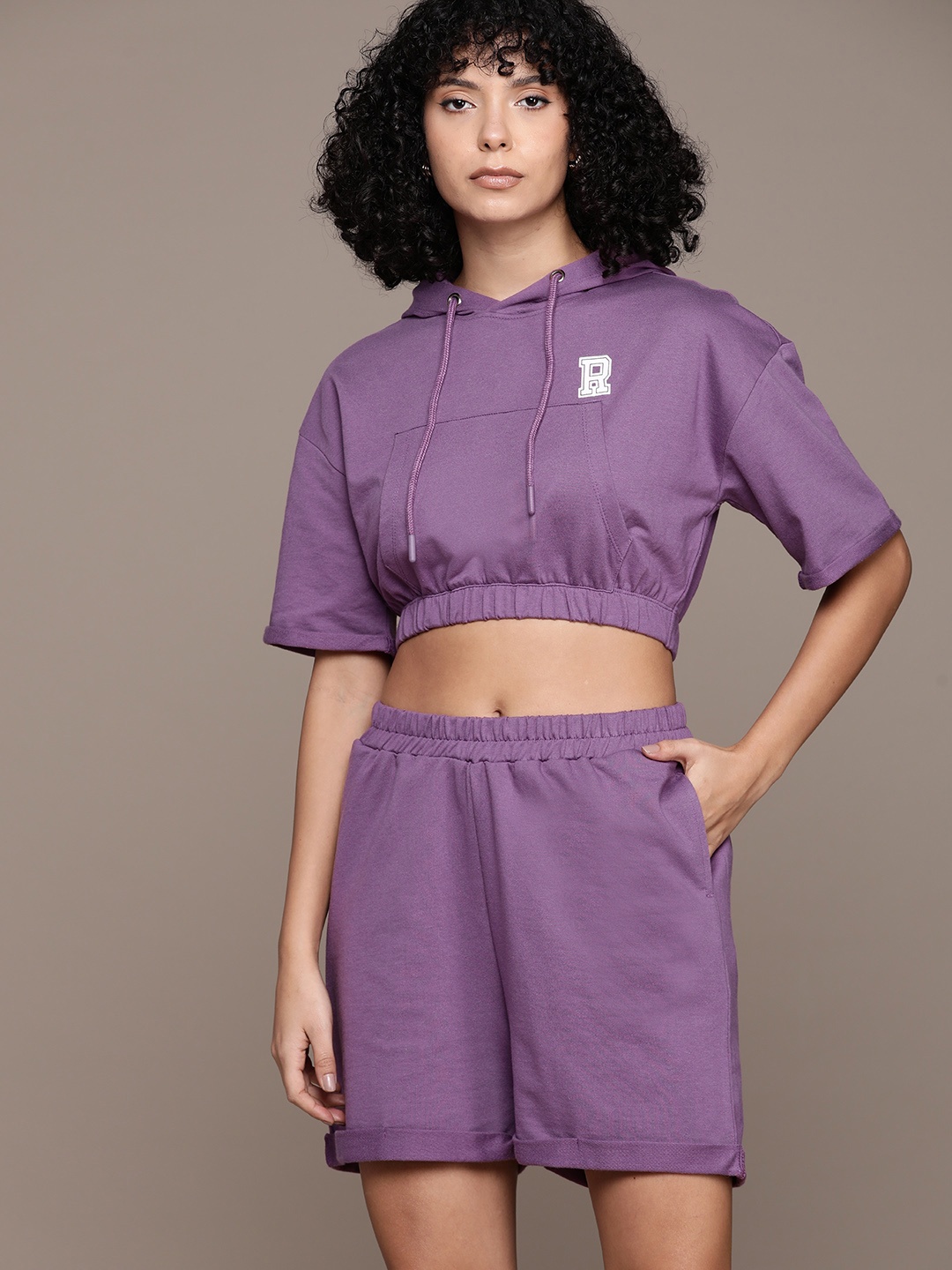 

The Roadster Lifestyle Co. Crop Hooded Co-Ords, Purple