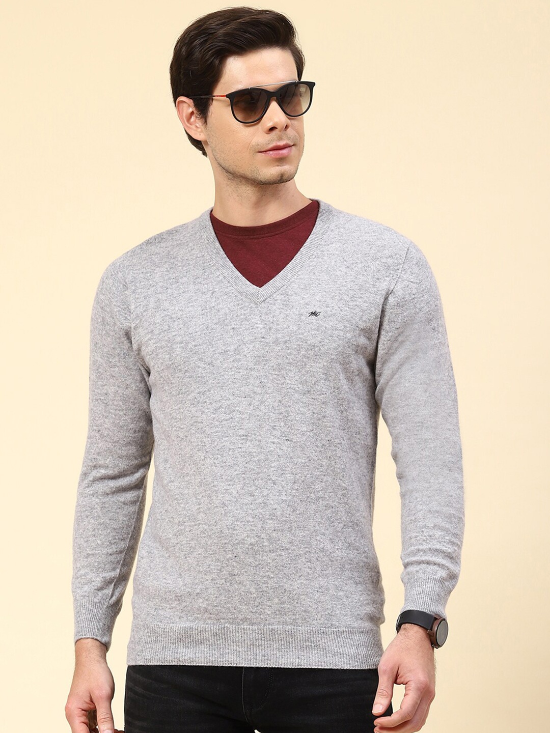 

Monte Carlo V-Neck Wool Pullover Sweater, Grey