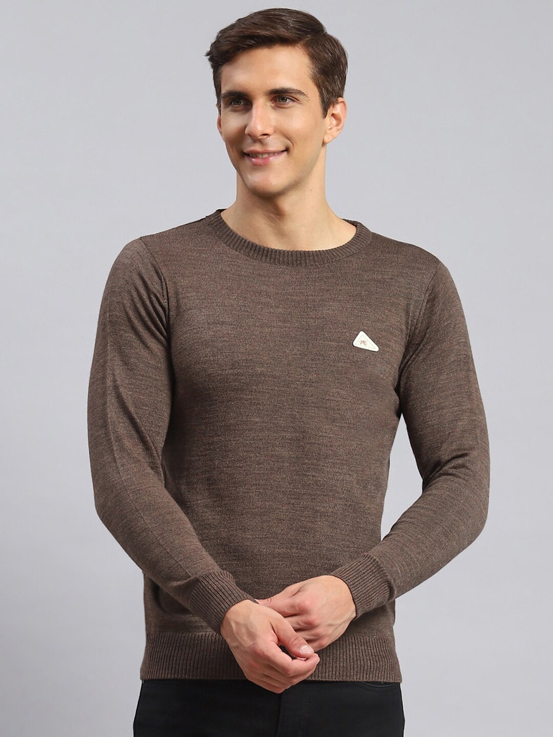 

Monte Carlo Round Neck Ribbed Woollen Pullover Sweater, Brown