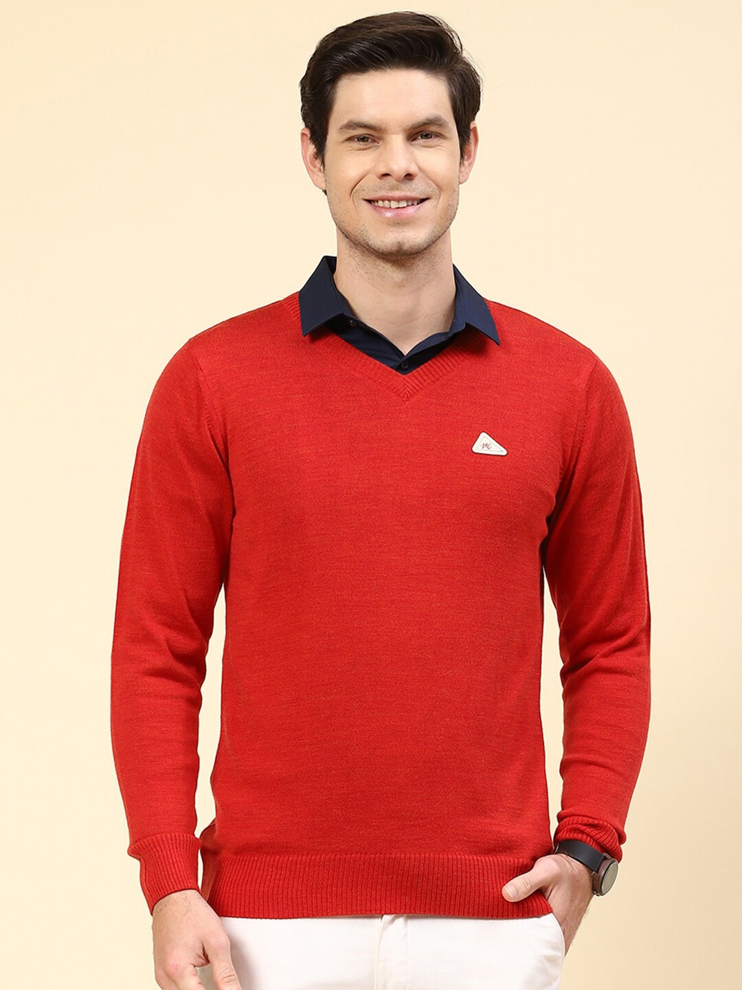 

Monte Carlo Shirt Collar Pullover Sweater, Red