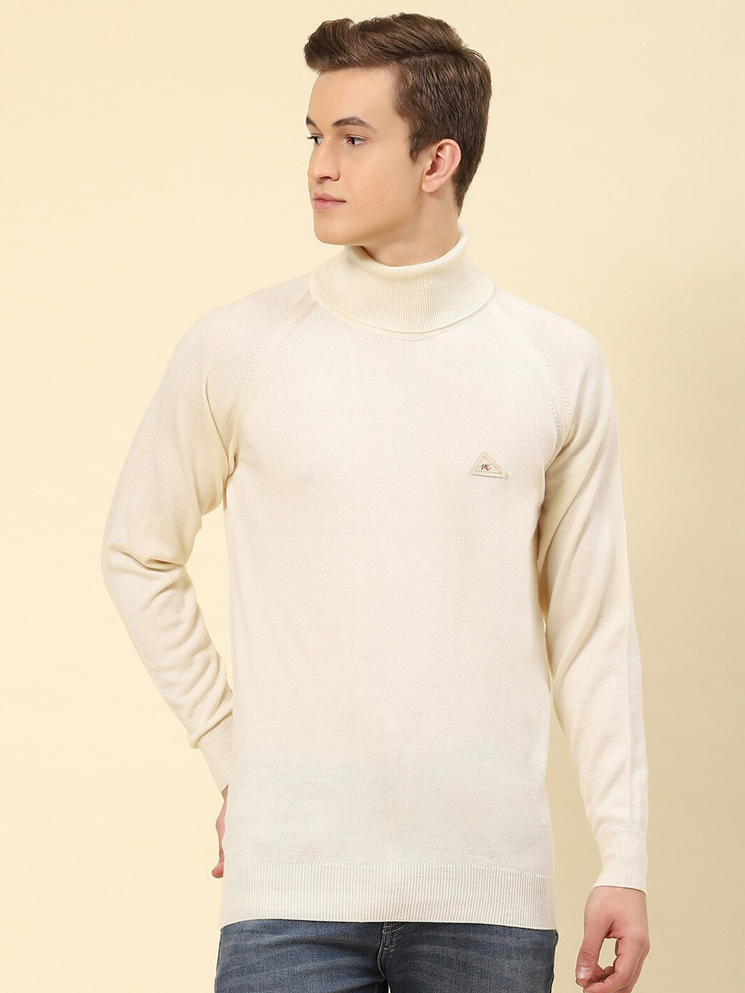 

Monte Carlo Turtle Neck Ribbed Woollen Pullover, Cream