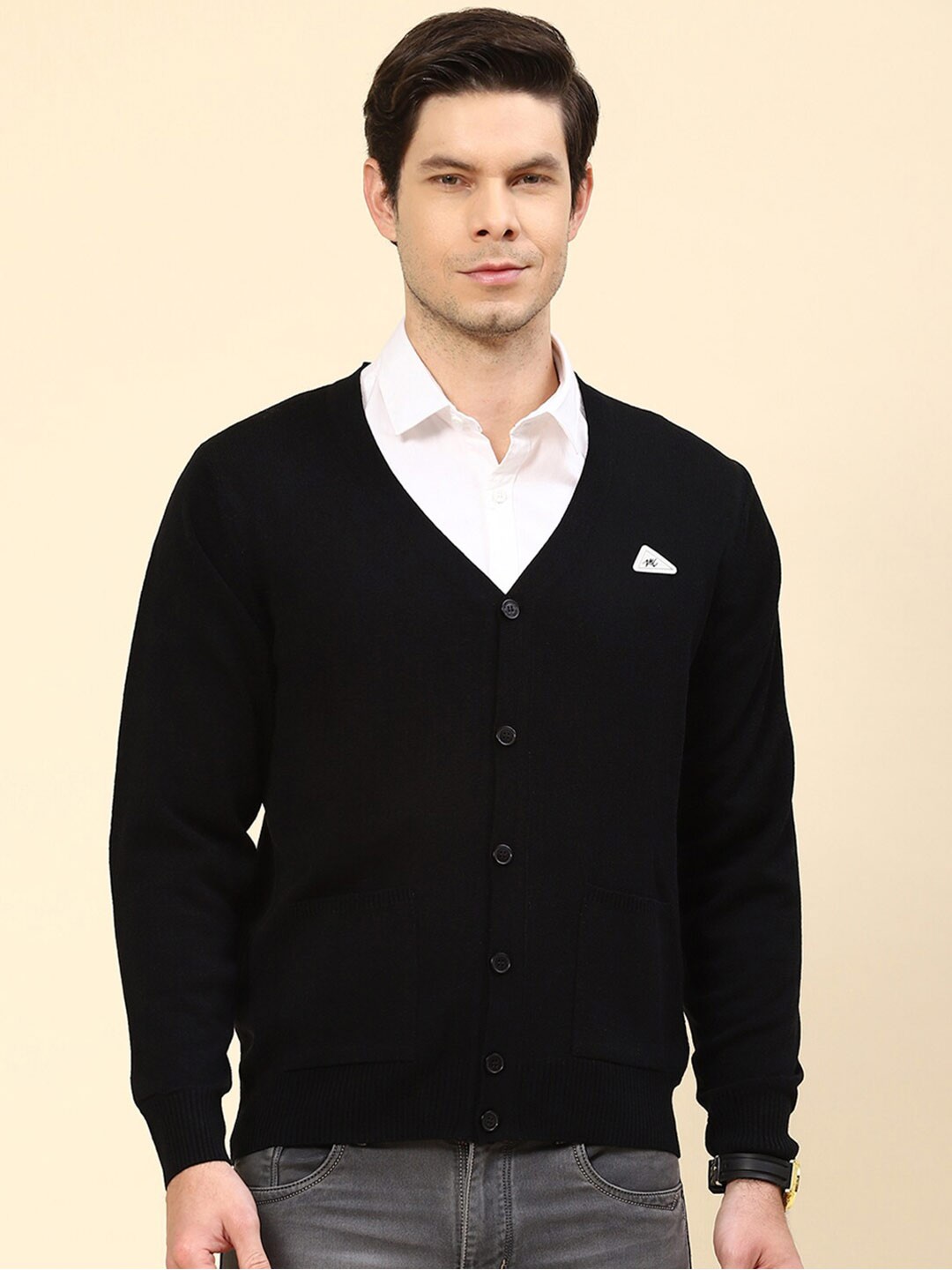 

Monte Carlo V- Neck Ribbed Knitted Cardigan, Black