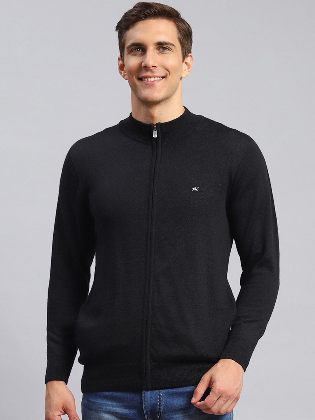 

Monte Carlo Woolen Front Open Sweatshirt, Black