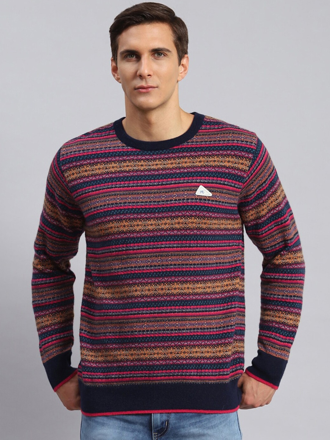 

Monte Carlo Floral Ribbed Woollen Pullover, Navy blue