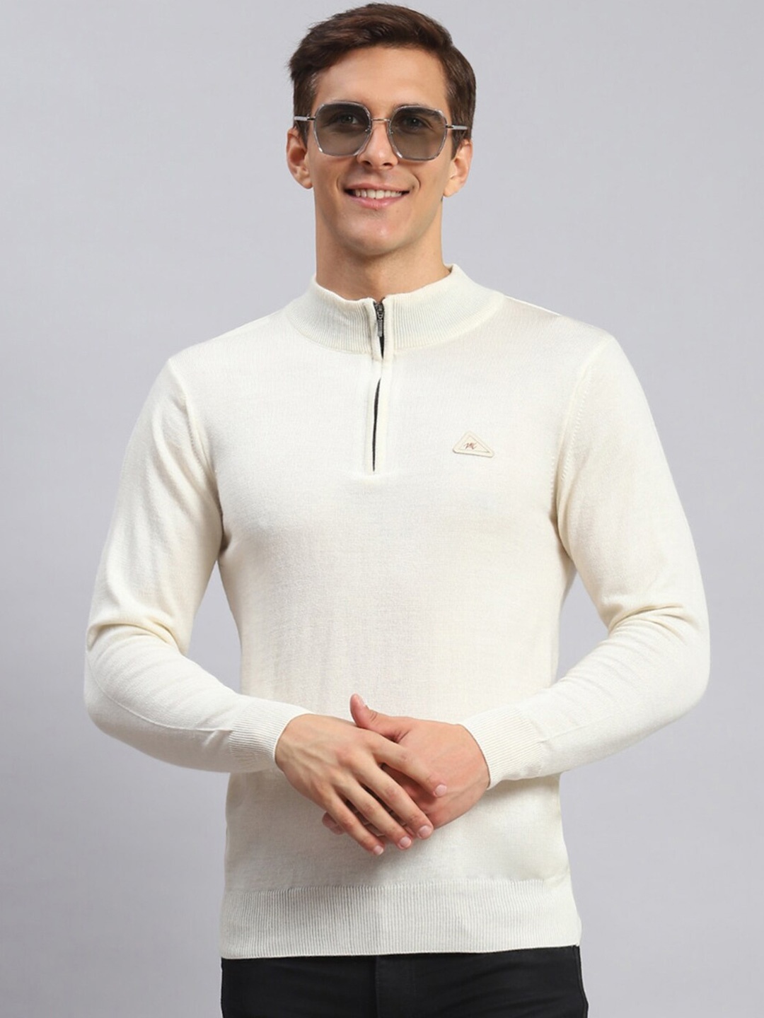 

Monte Carlo Half Zipper Mock Neck Ribbed Pullover, Cream