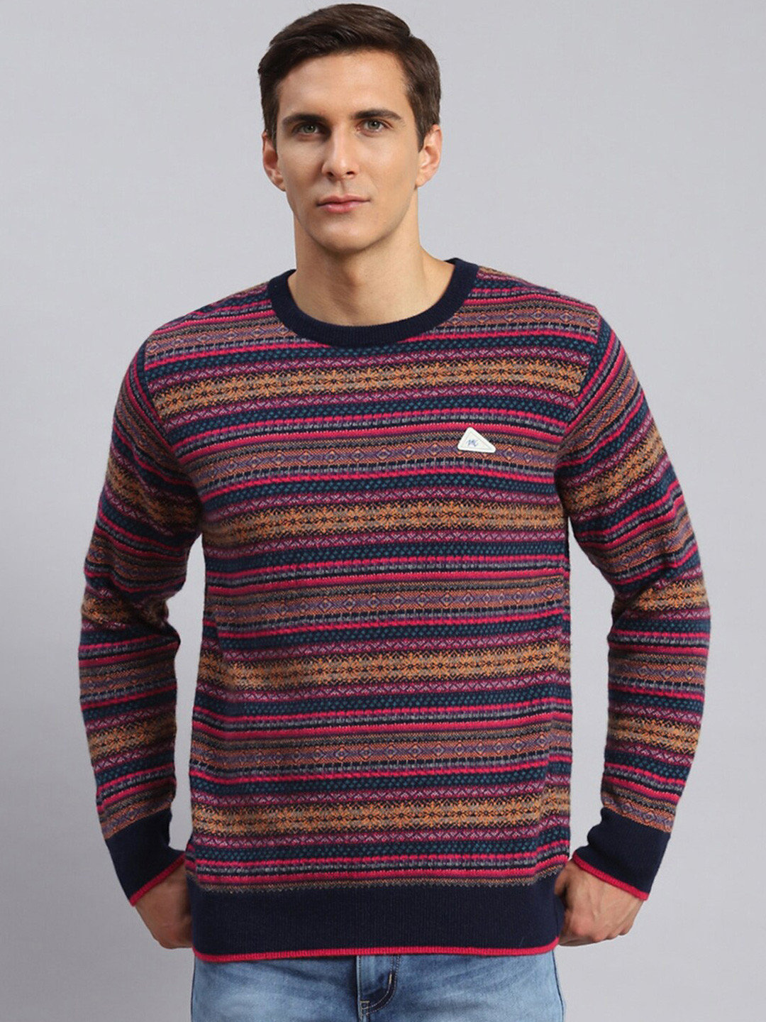 

Monte Carlo Floral Printed Ribbed Woollen Pullover, Navy blue